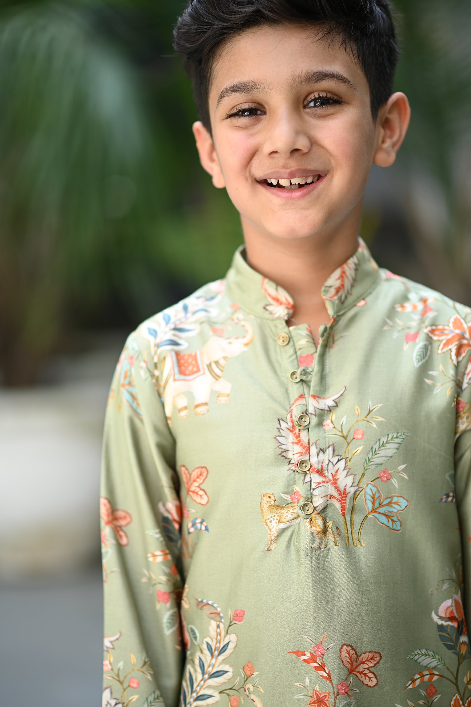Yash Kurta And Pyjama Set-Sage Green Jungle Reverie