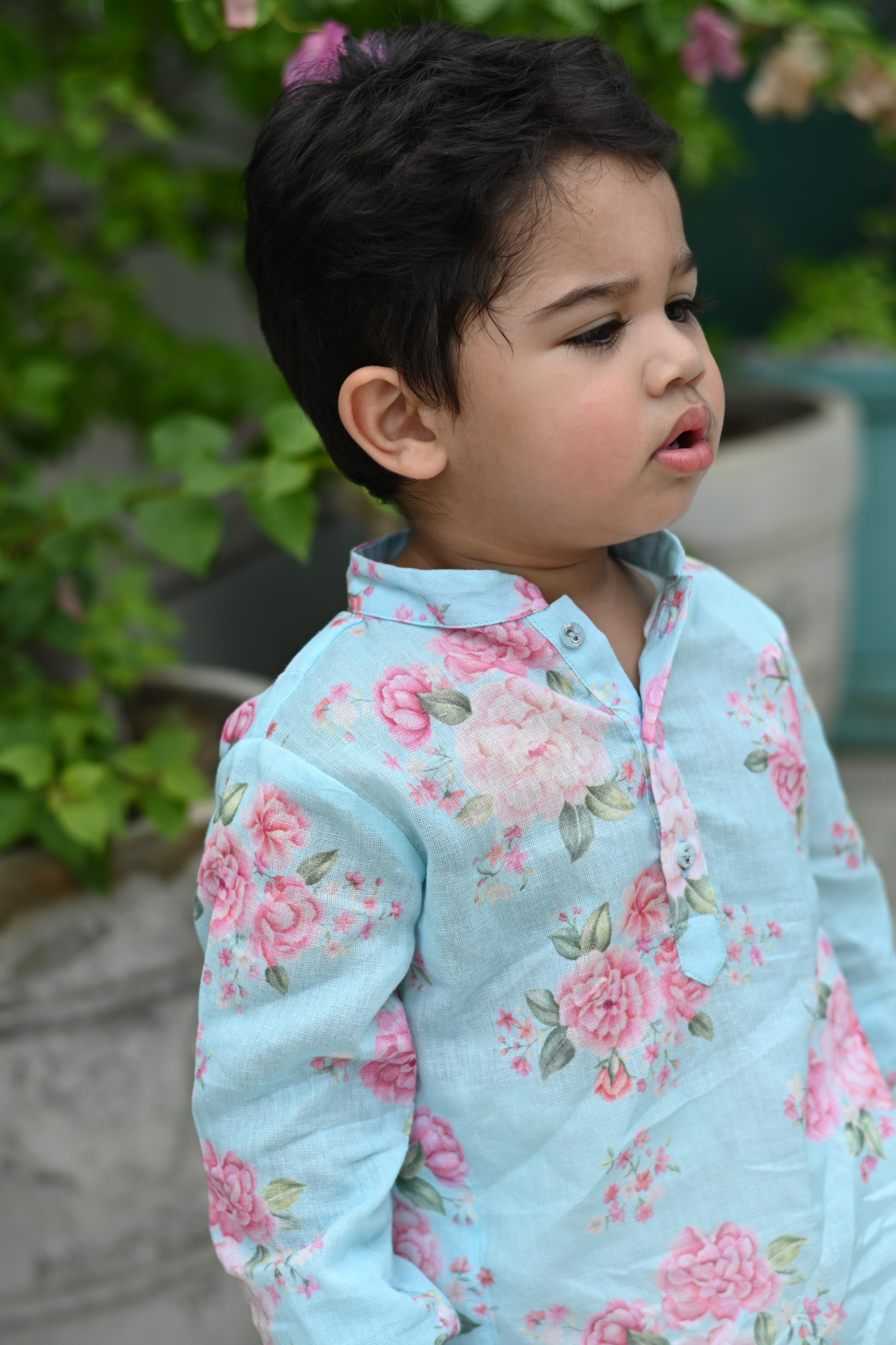 Anant Kurta Set - Vintage Blue Phool Angan