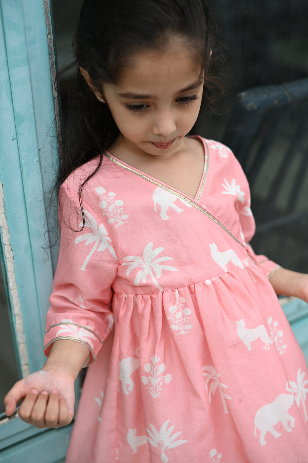 Simar Gharara Set - Pink Palm Serenade