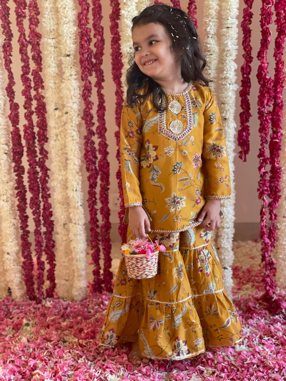 Vera Gharara Set - Mustard Lotus Cascade