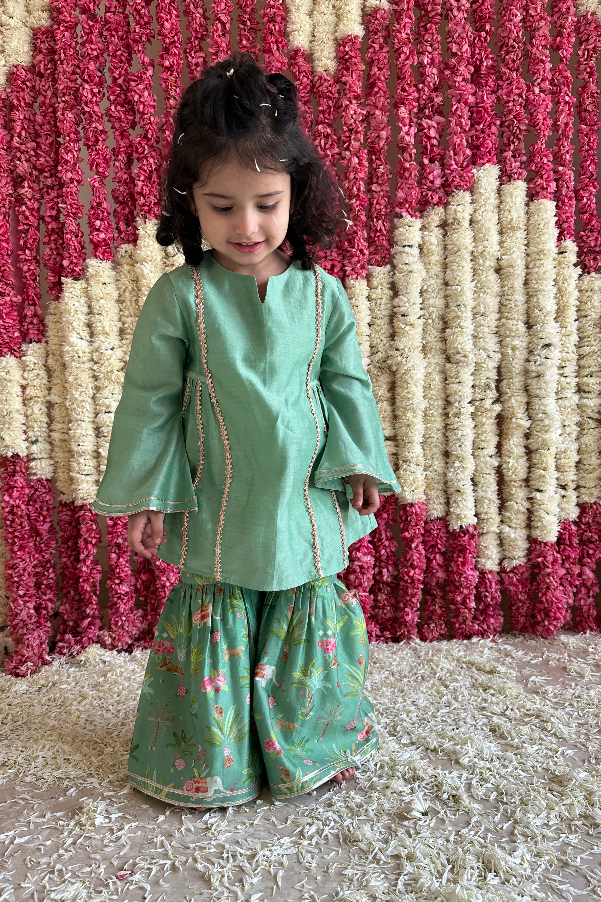Tara Gharara Set - Pine Green Sher Bagh