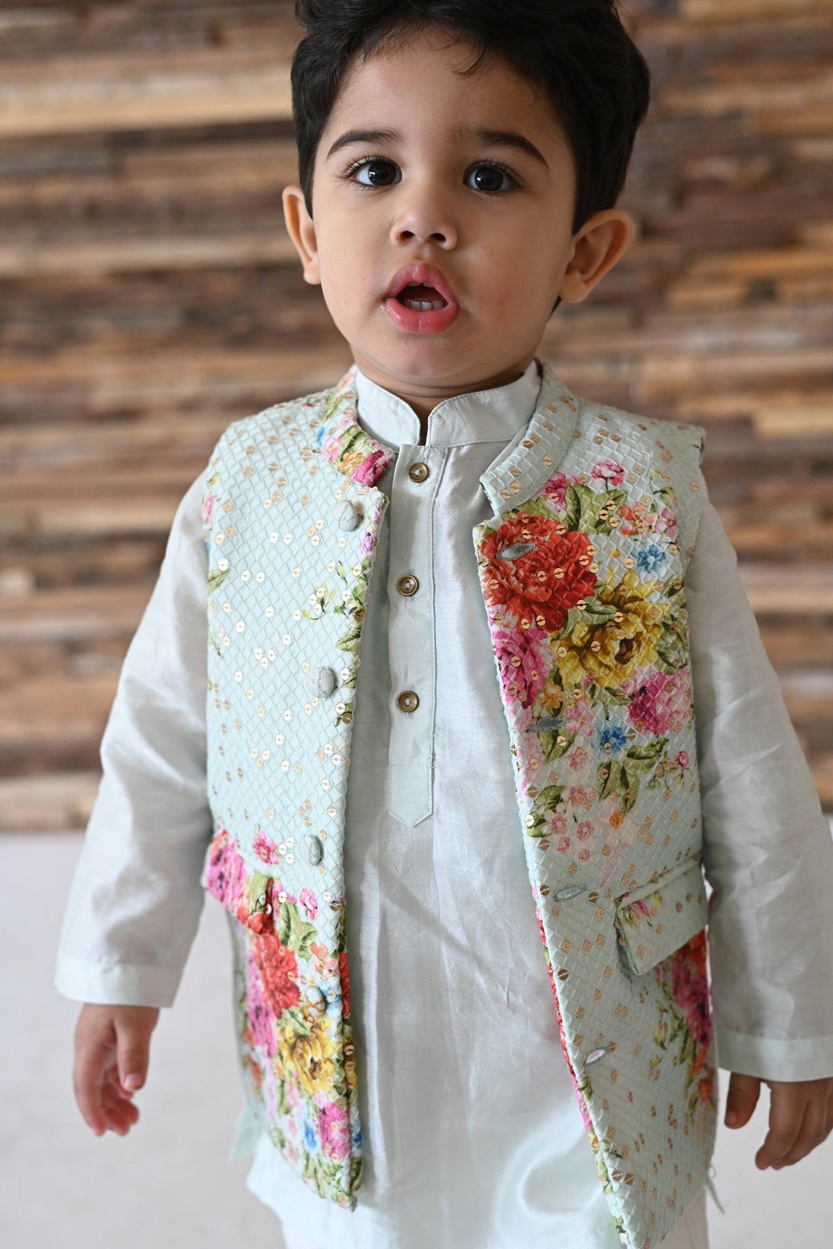 Abeer Bandhi, Kurta And Pyjama Set - Light Blue Phool Angan