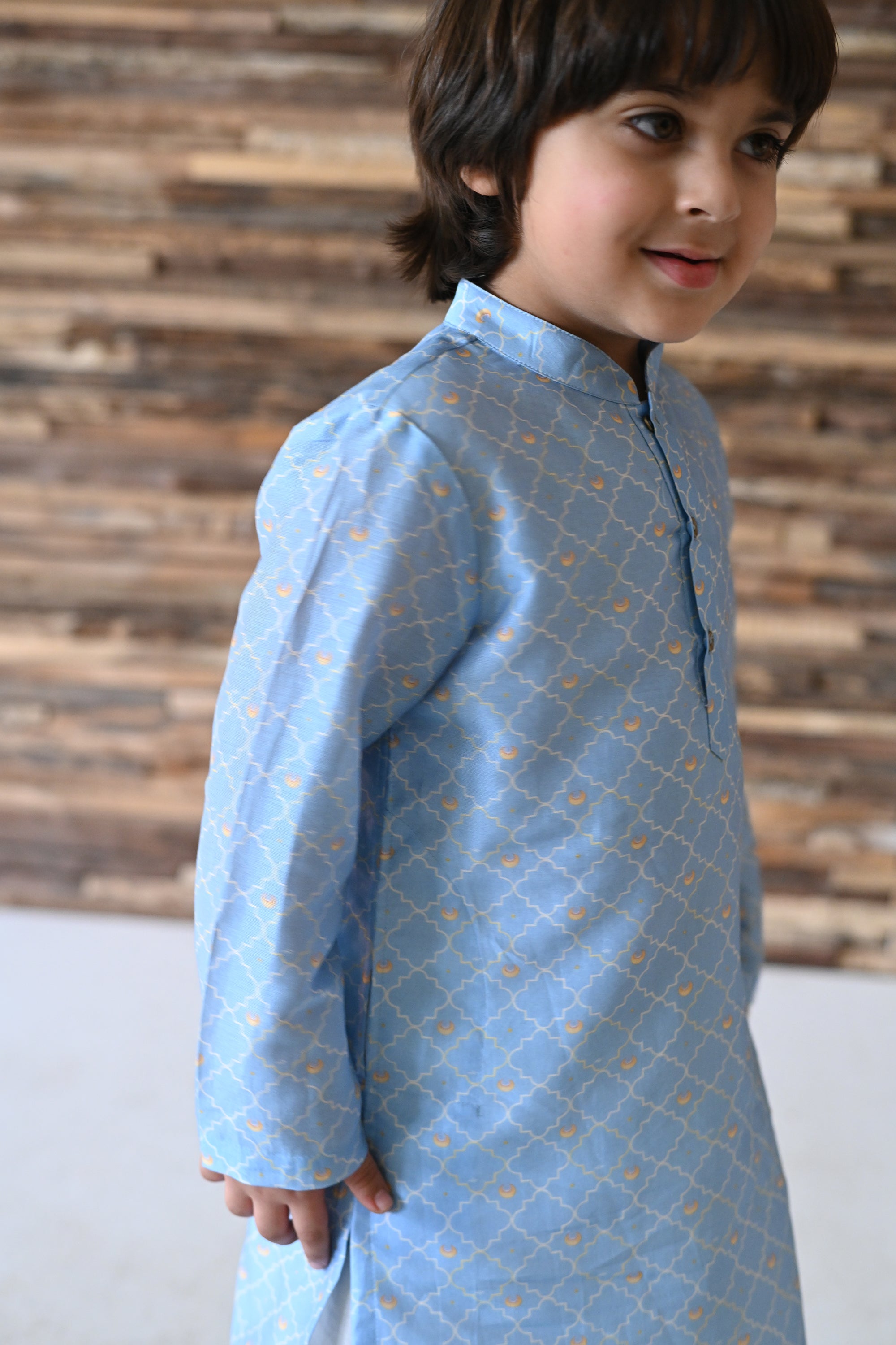 Dilsher Kurta And Pyjama Set- Sky Blue Chand Jaal