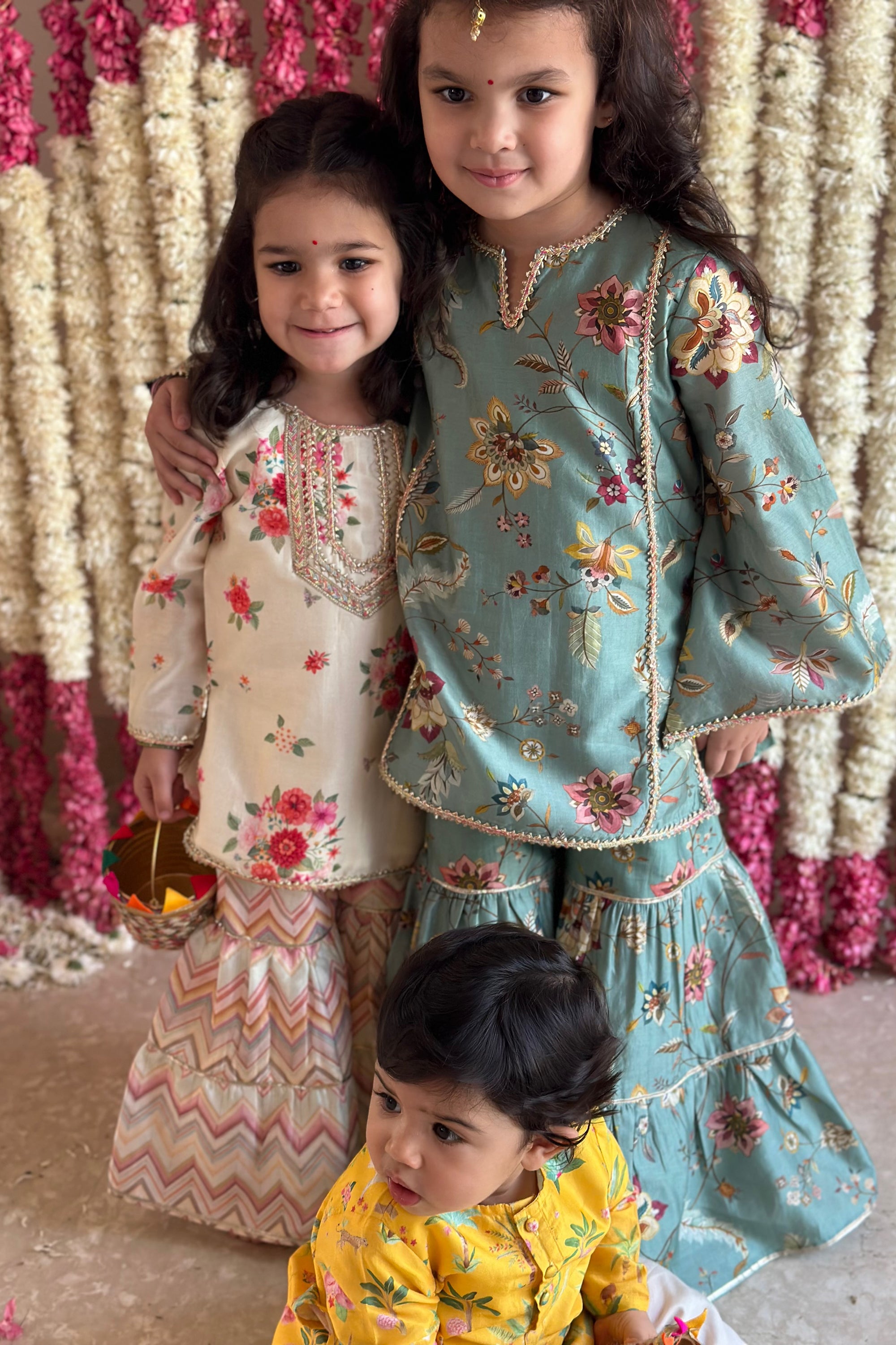 Inaaya Sharara Set - Teal Blue Lotus Cascade