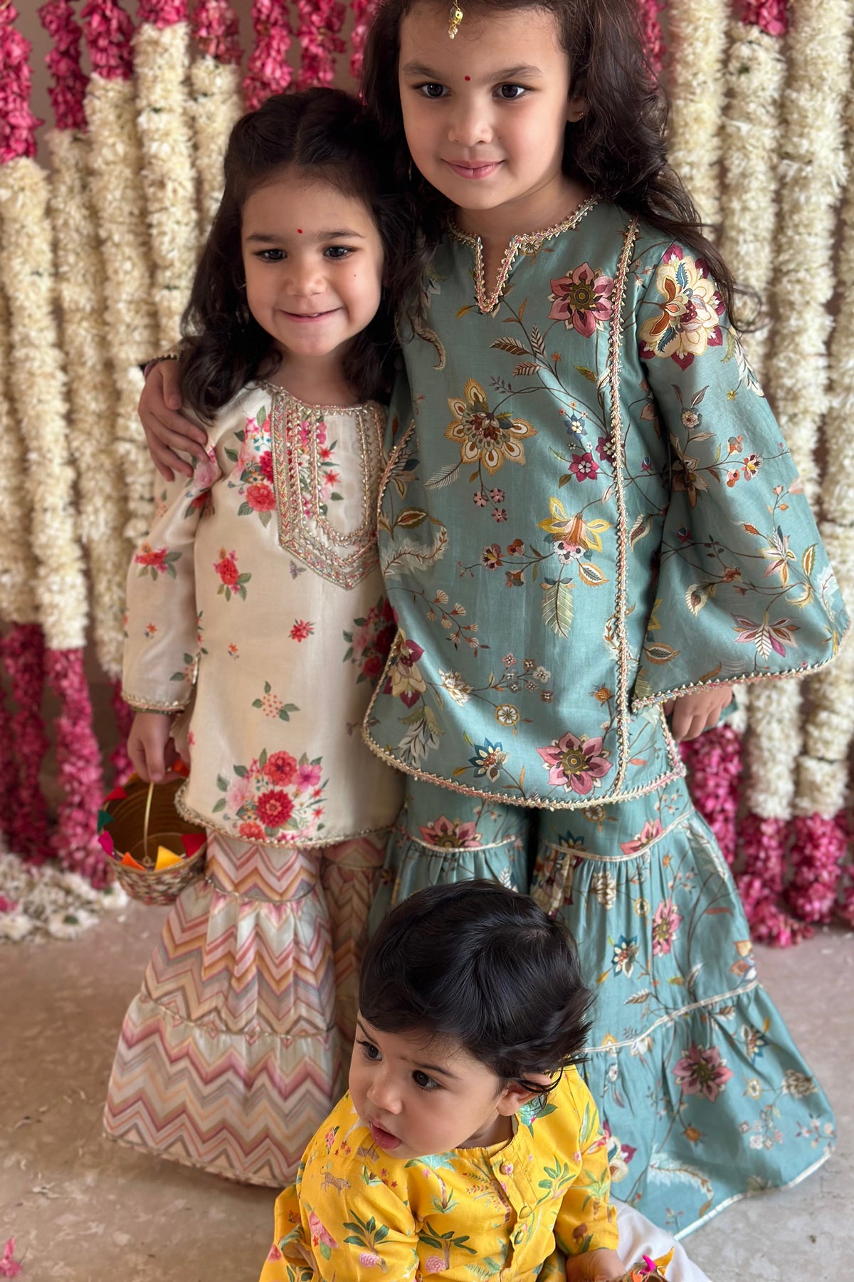 Inaaya Sharara Set - Teal Blue Sanobar Chintz