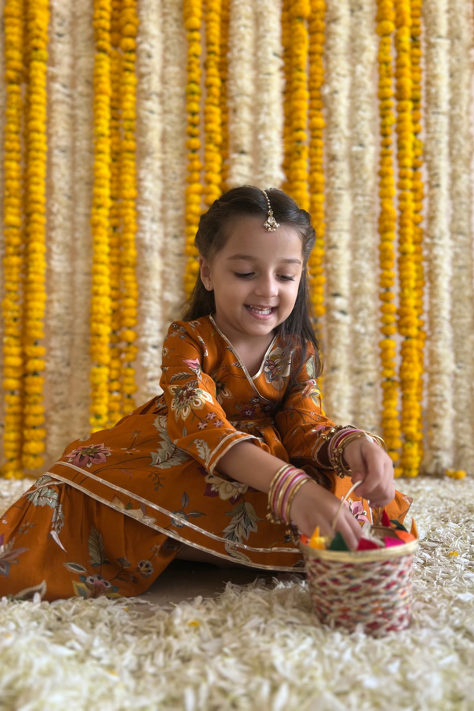 Namah Angrakha Sharara Set - Rust Sanobar Chintz