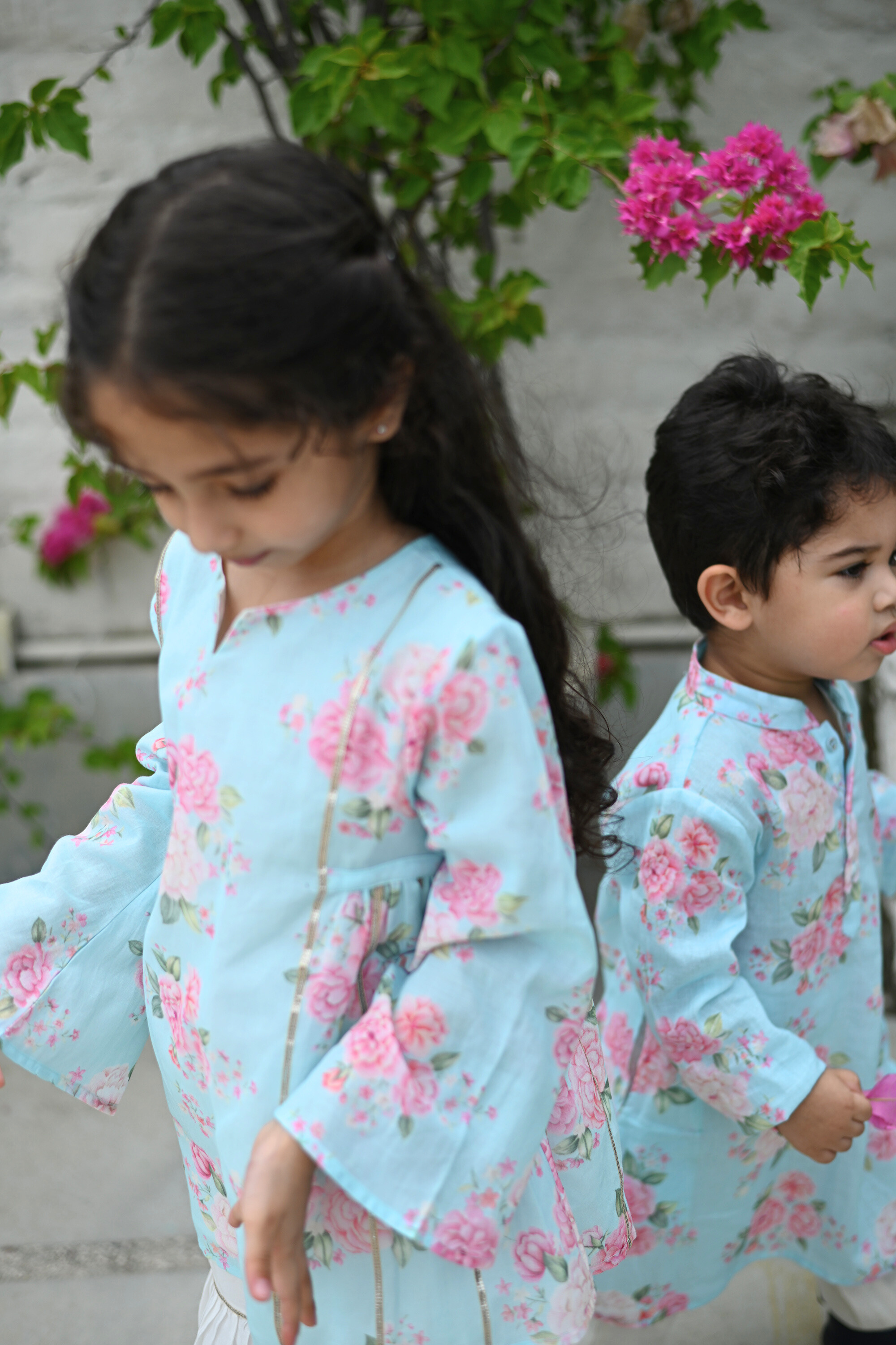 Tara Gharara Set - Vintage Blue Phool Angan