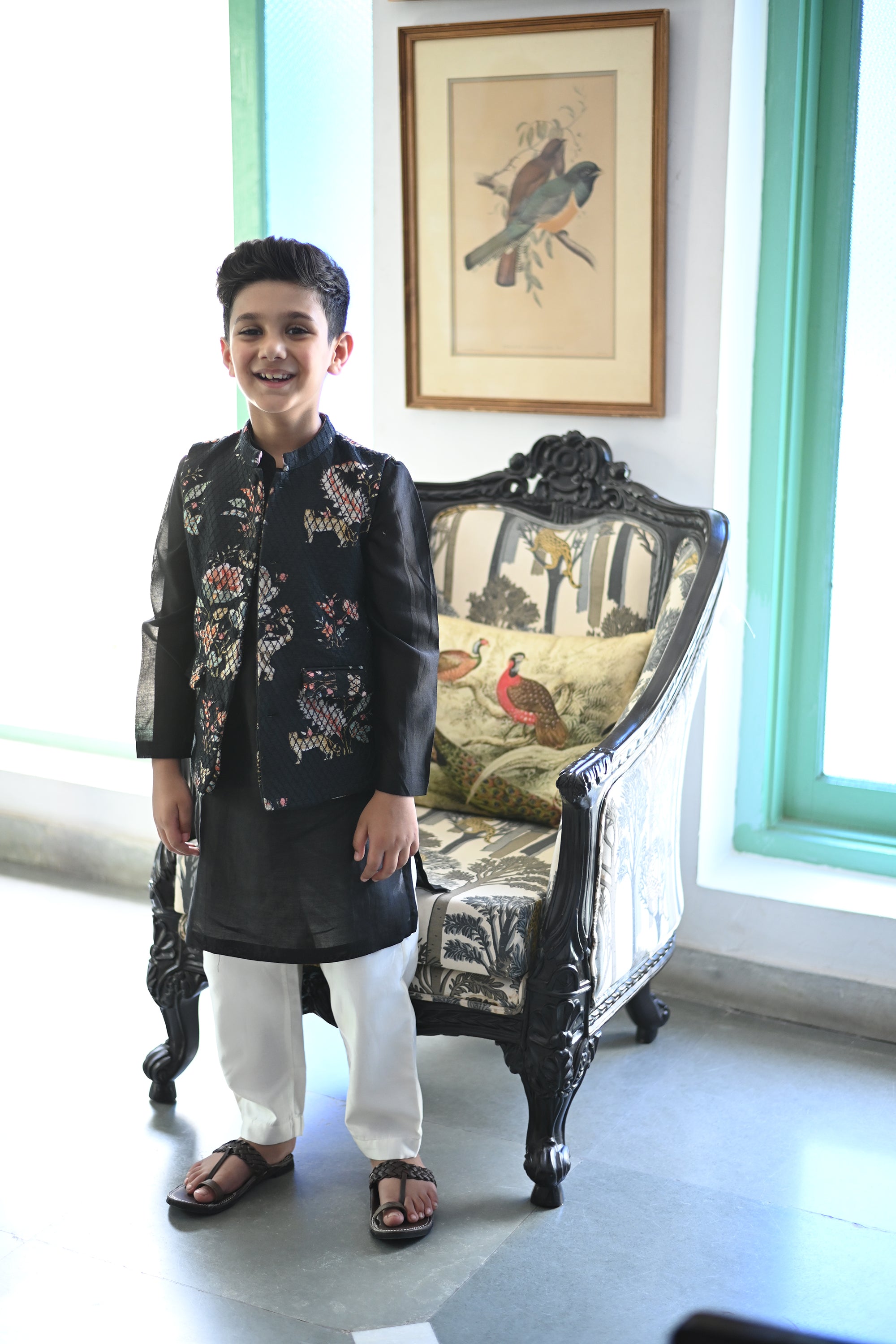 Fateh Bandhi Set- Black Haathi Chintz