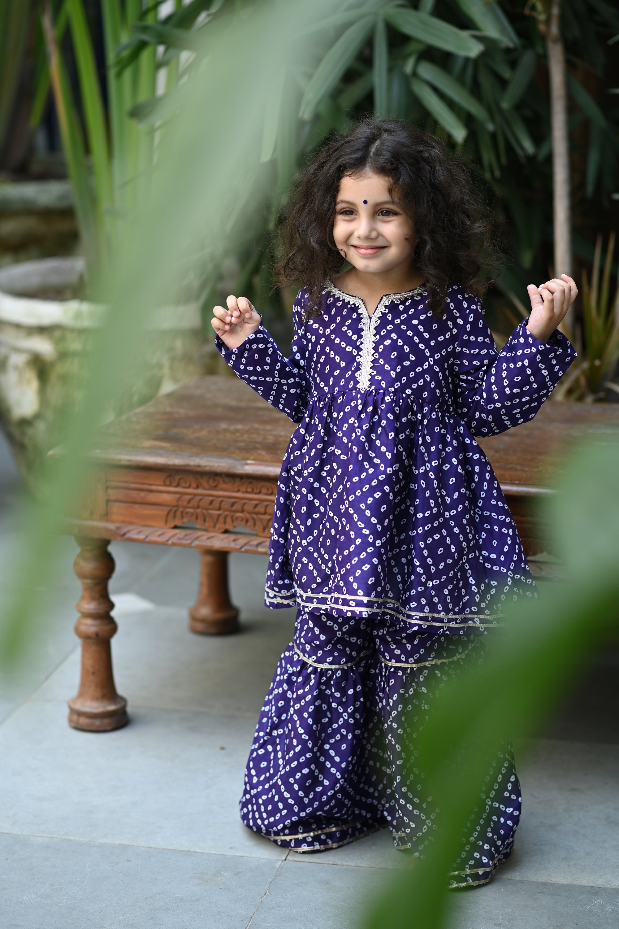 Mahanoor Gharara Set - Purple Bandhini
