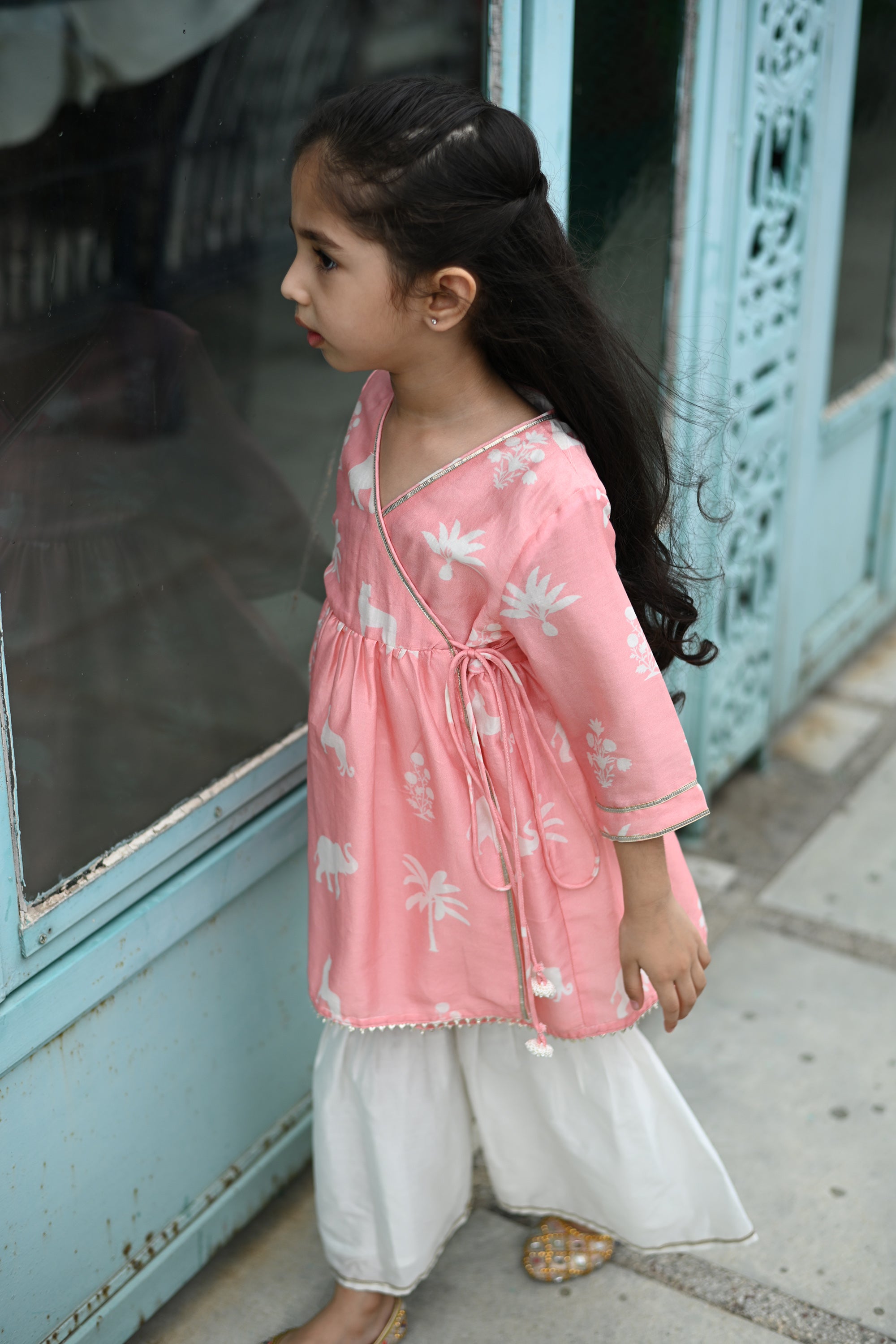 Simar Gharara Set - Pink Palm Serenade