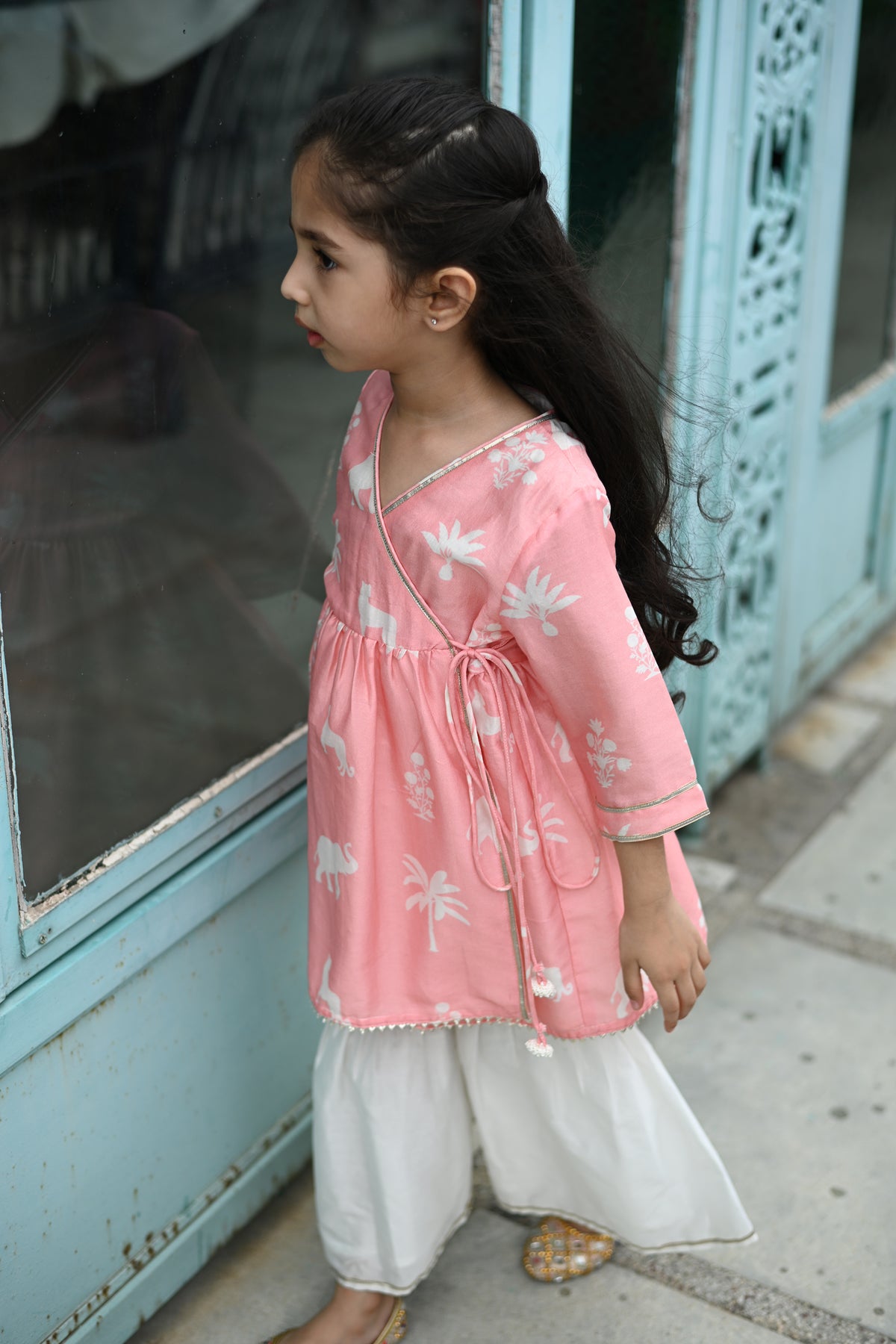 Simar Gharara Set - Pink Palm Serenade
