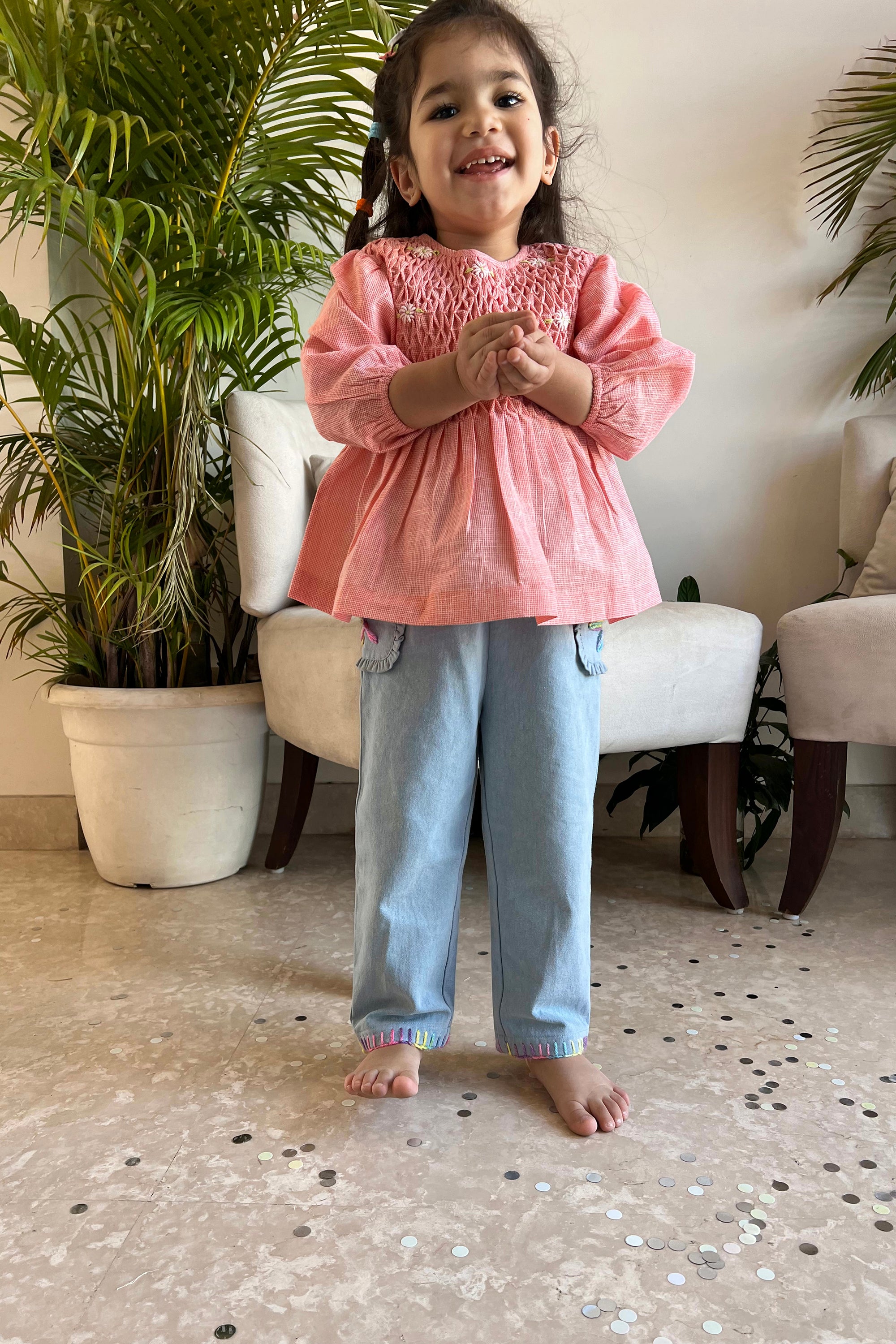 Nora Handsmoked Top - Pink Linen