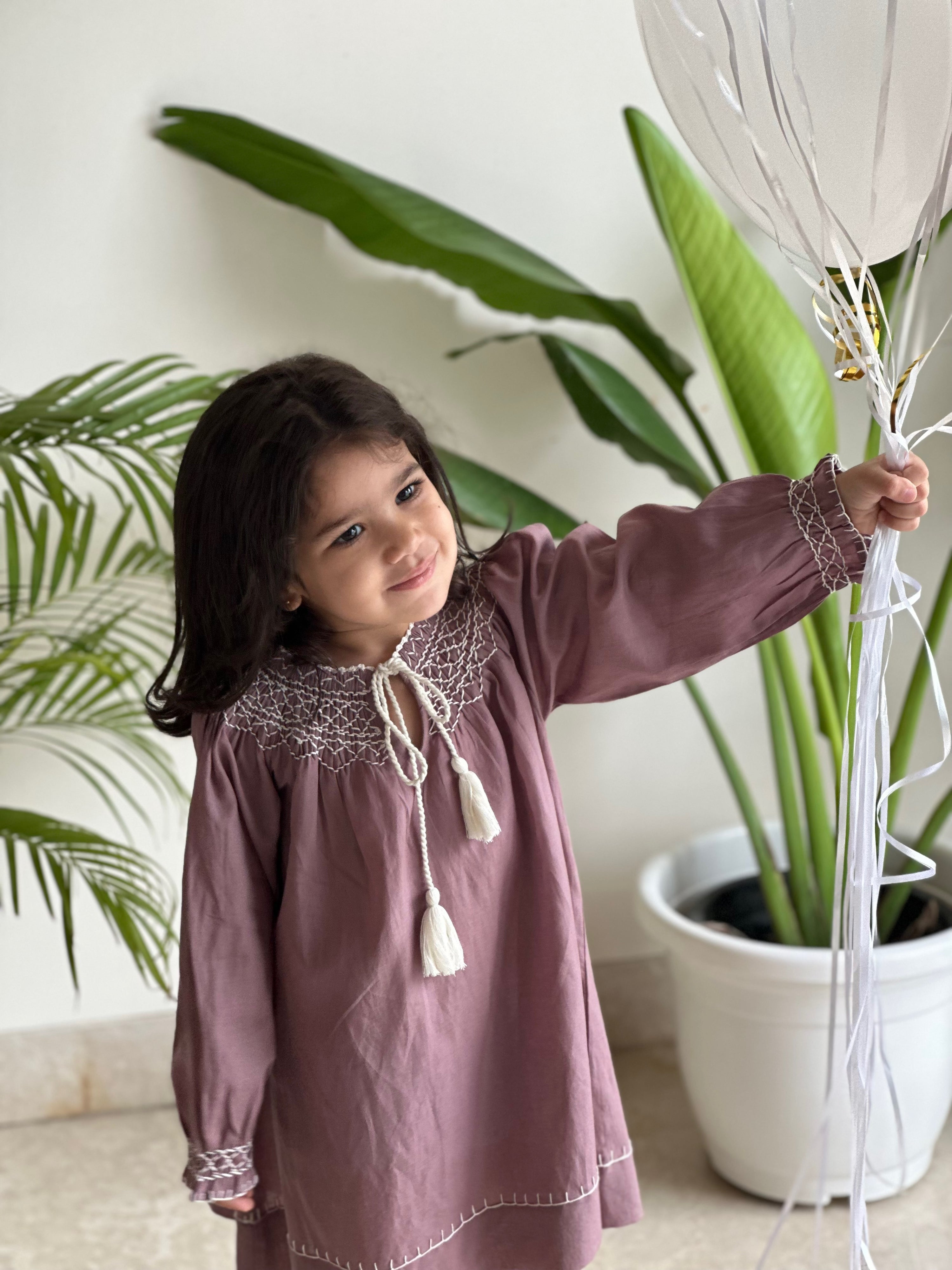 Leia Handsmocked Dress - Dusty Purple