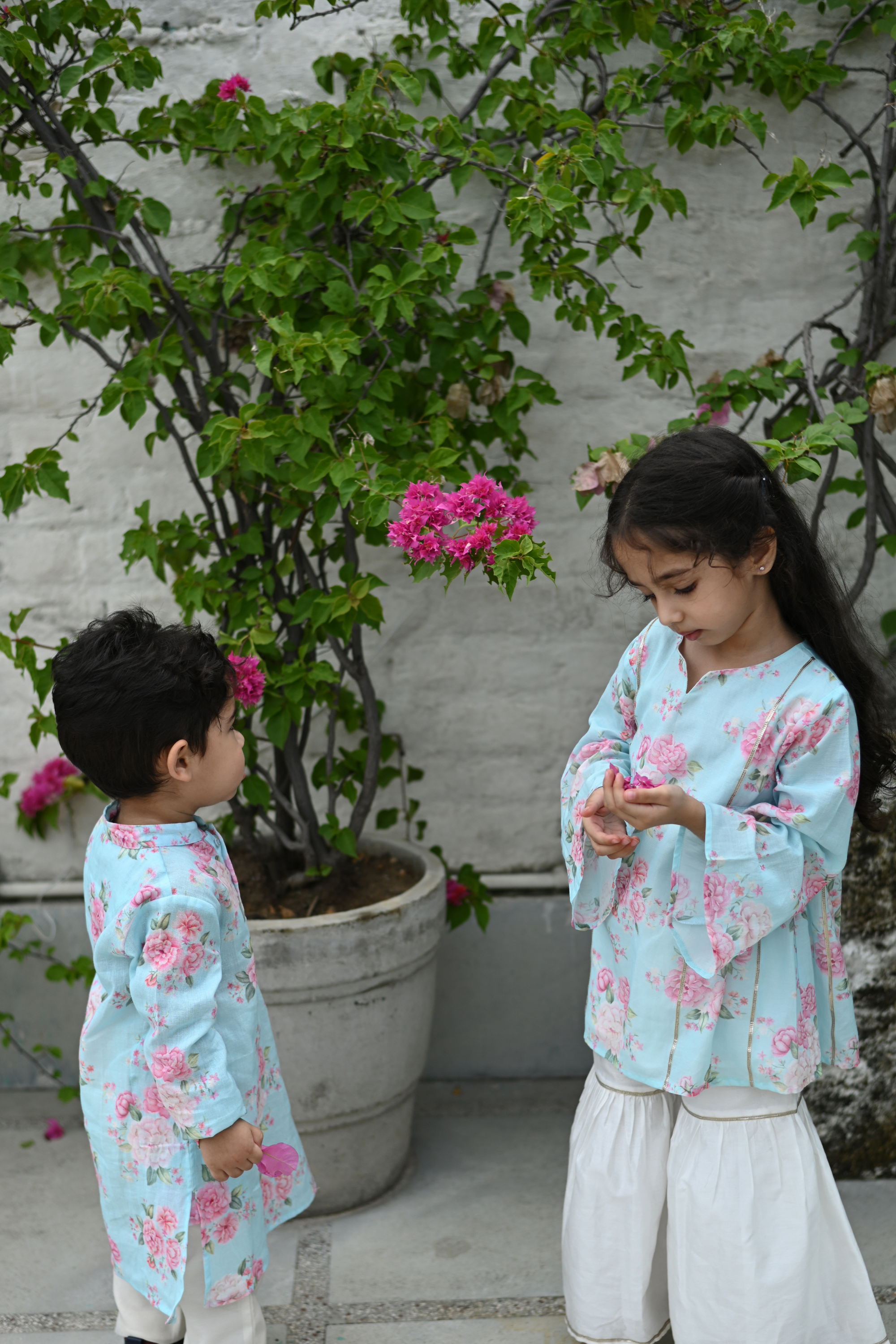 Anant Kurta Set - Vintage Blue Phool Angan