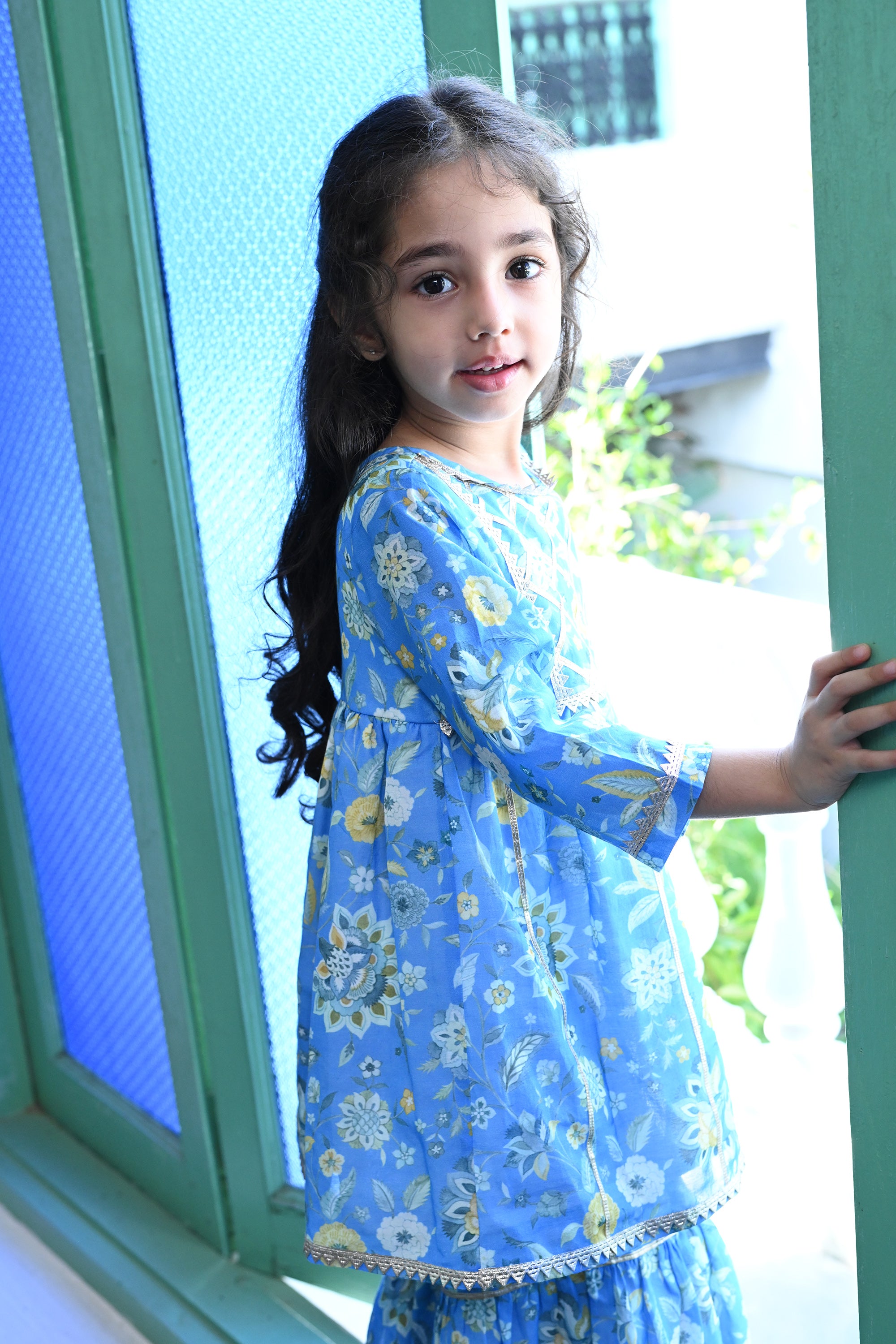 Rhea Gharara Set-Sky Blue Chintz