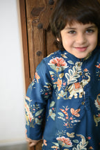 Dilsher Kurta And Pyjama Set- Navy Jungle Reverie