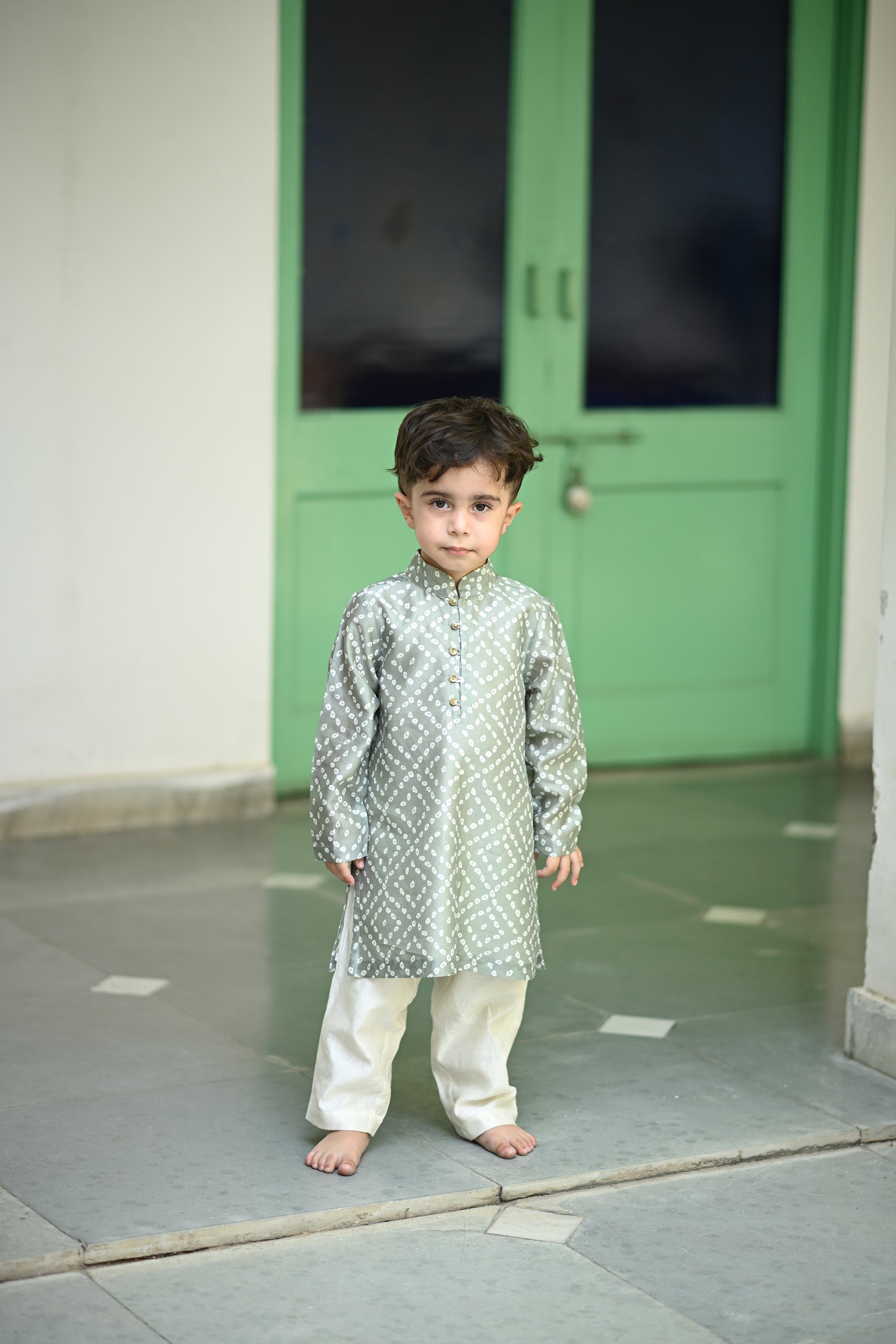 Zameer Kurta And Pyjama Set-Grey Bandhini