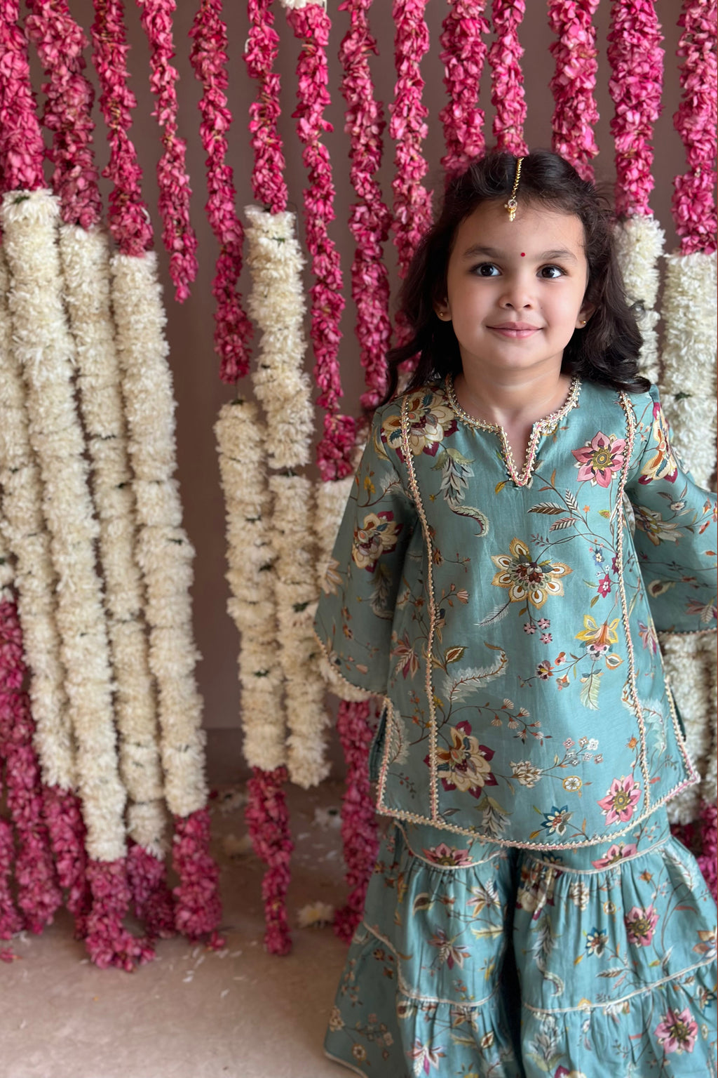 Inaaya Sharara Set - Teal Blue Sanobar Chintz