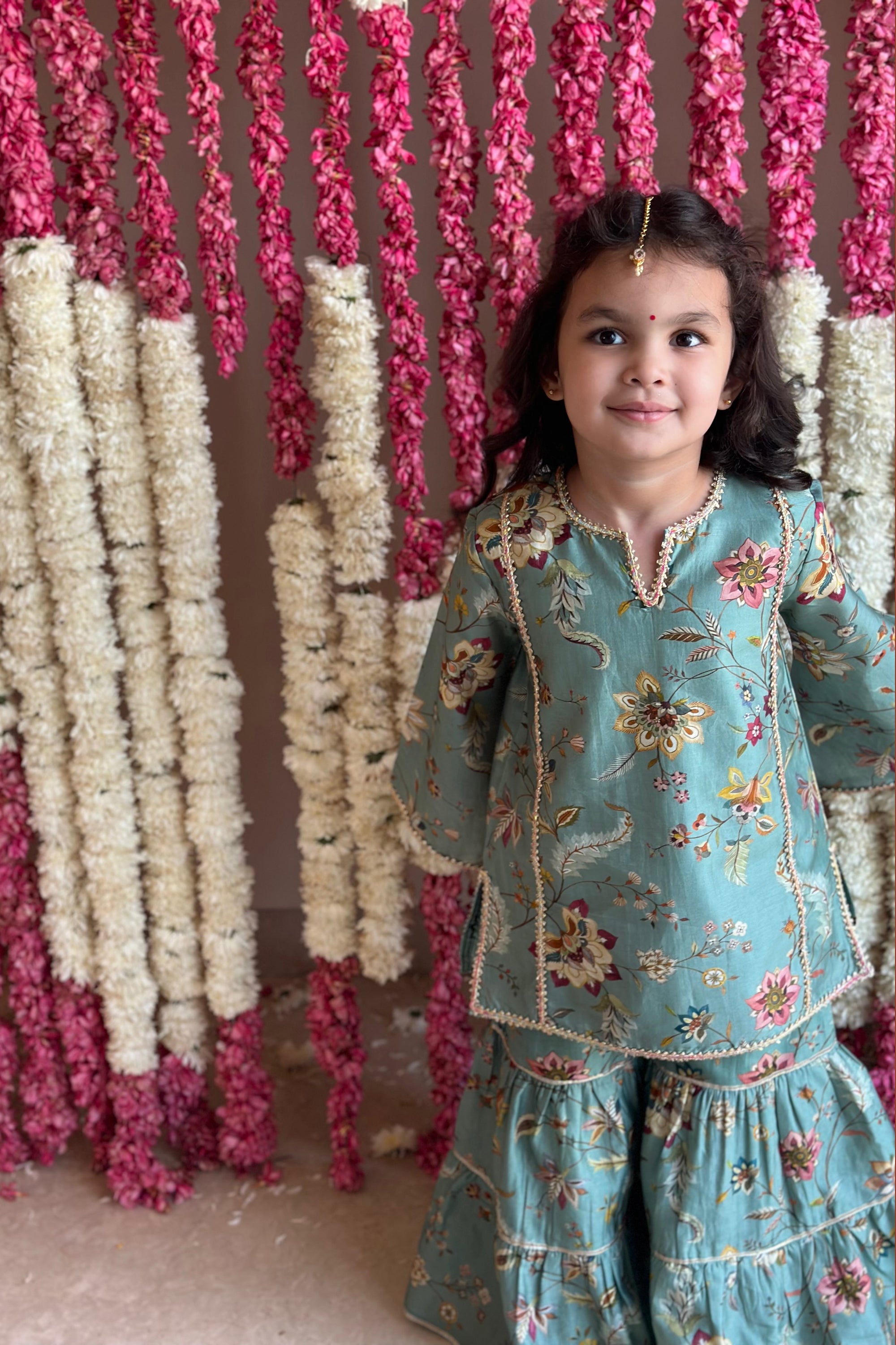 Inaaya Sharara Set - Teal Blue Lotus Cascade