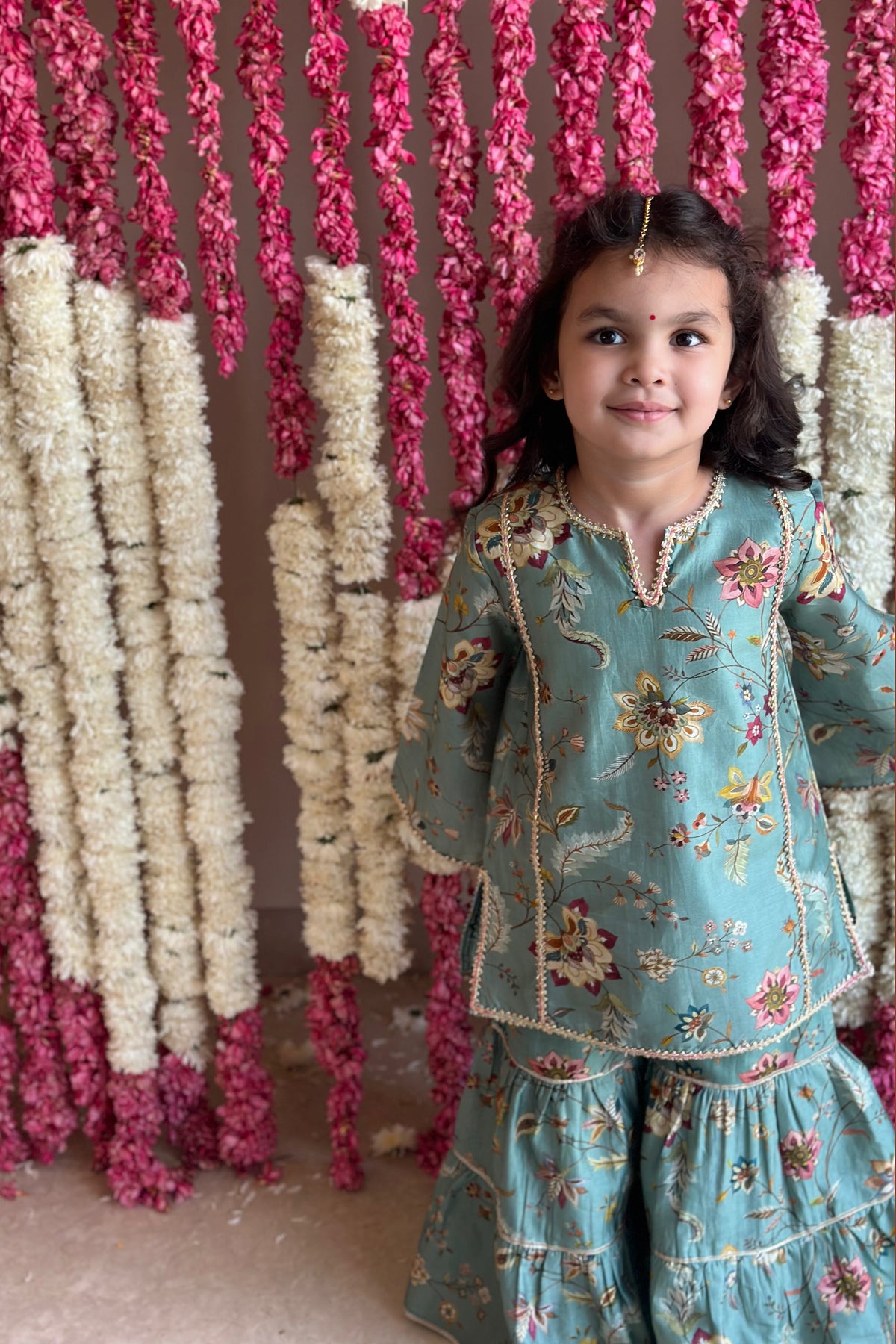 Inaaya Sharara Set - Teal Blue Sanobar Chintz