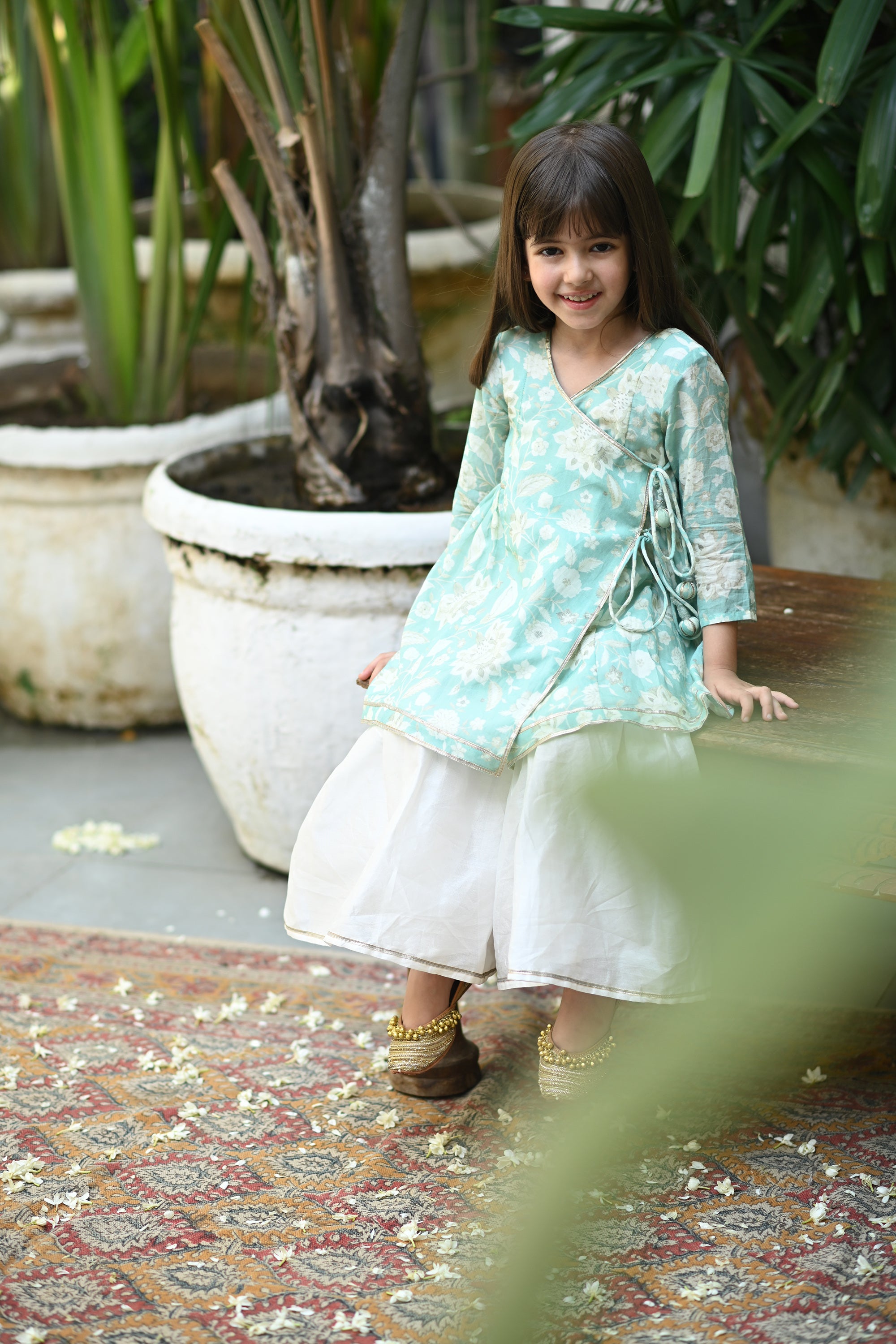 Asra Gharara Set-Soft Green Chintz