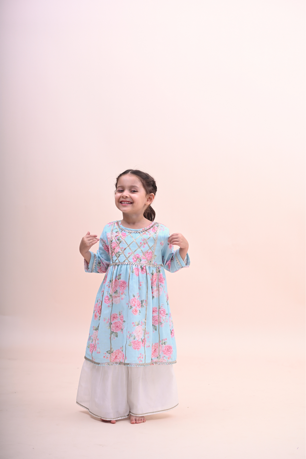 Rhea Gharara Set - Vintage Blue Phool Angan