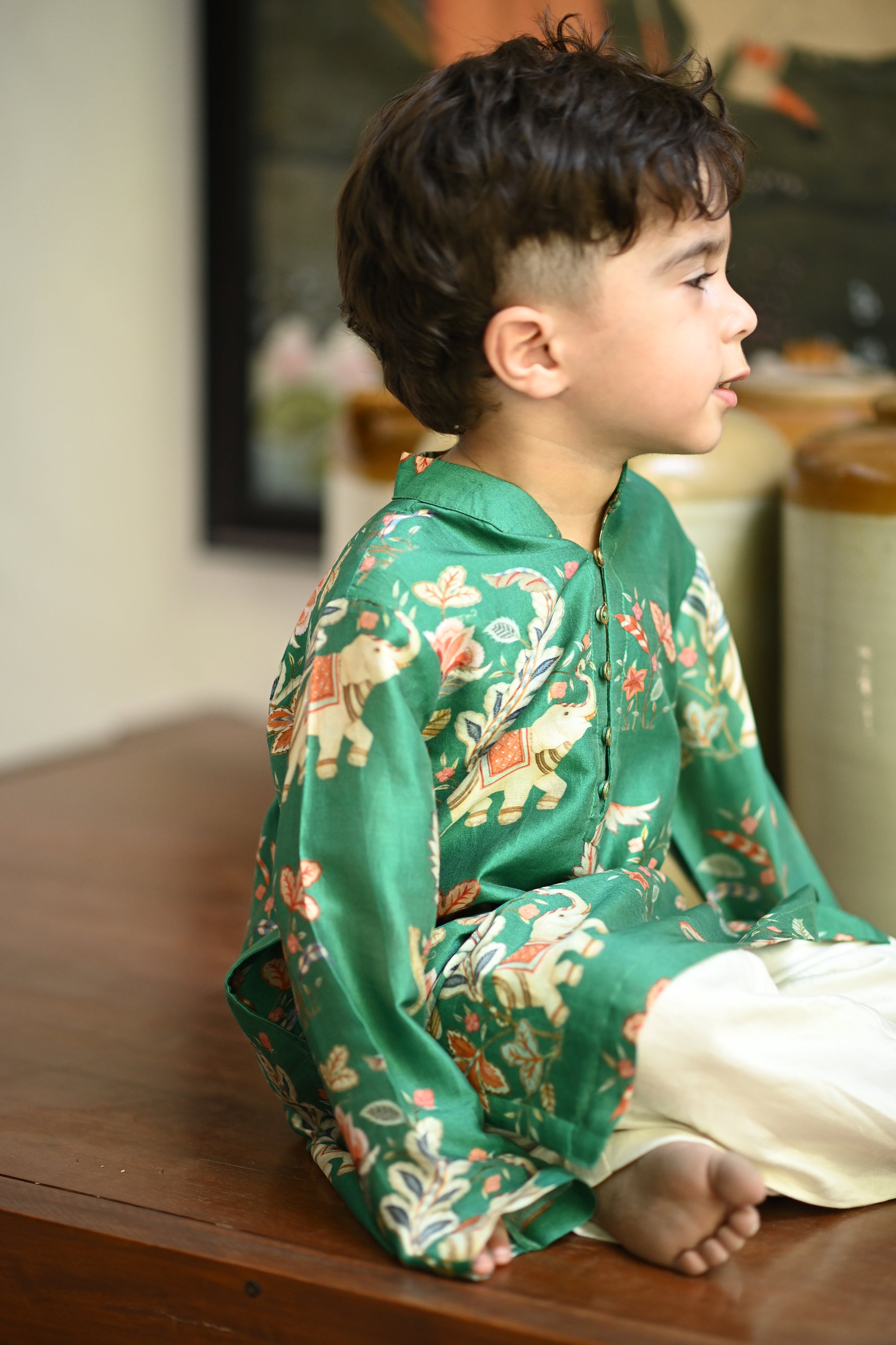 Sabr Kurta And Pyjama Set - Green Haathi