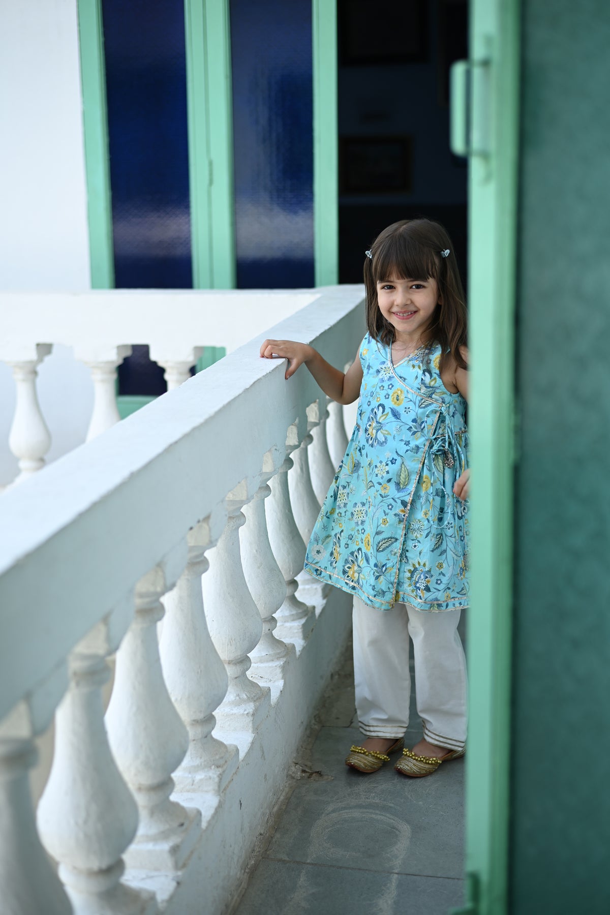 Reet Gharara Set- Sky Blue Chintz