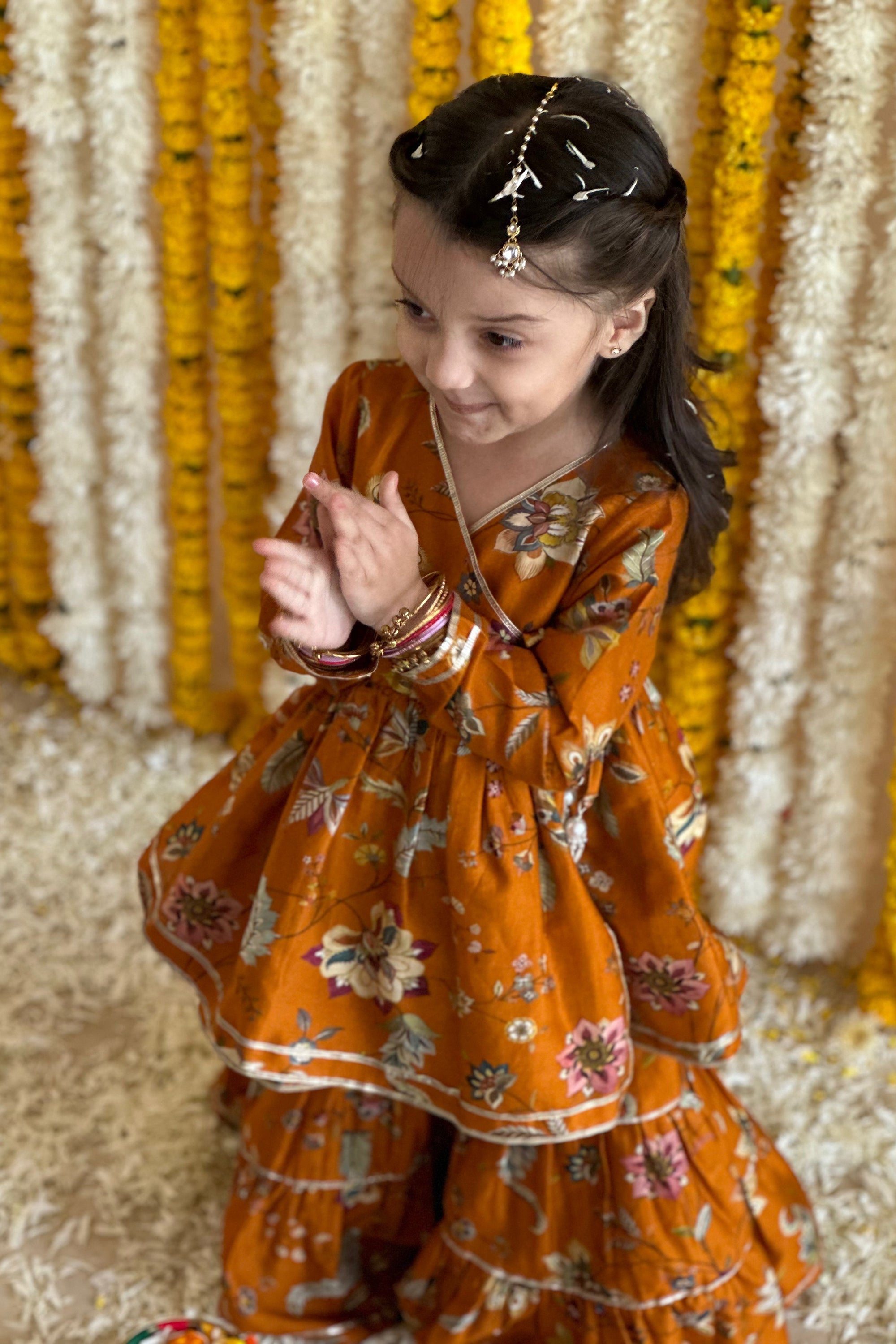 Namah Angrakha Sharara Set - Rust Sanobar Chintz