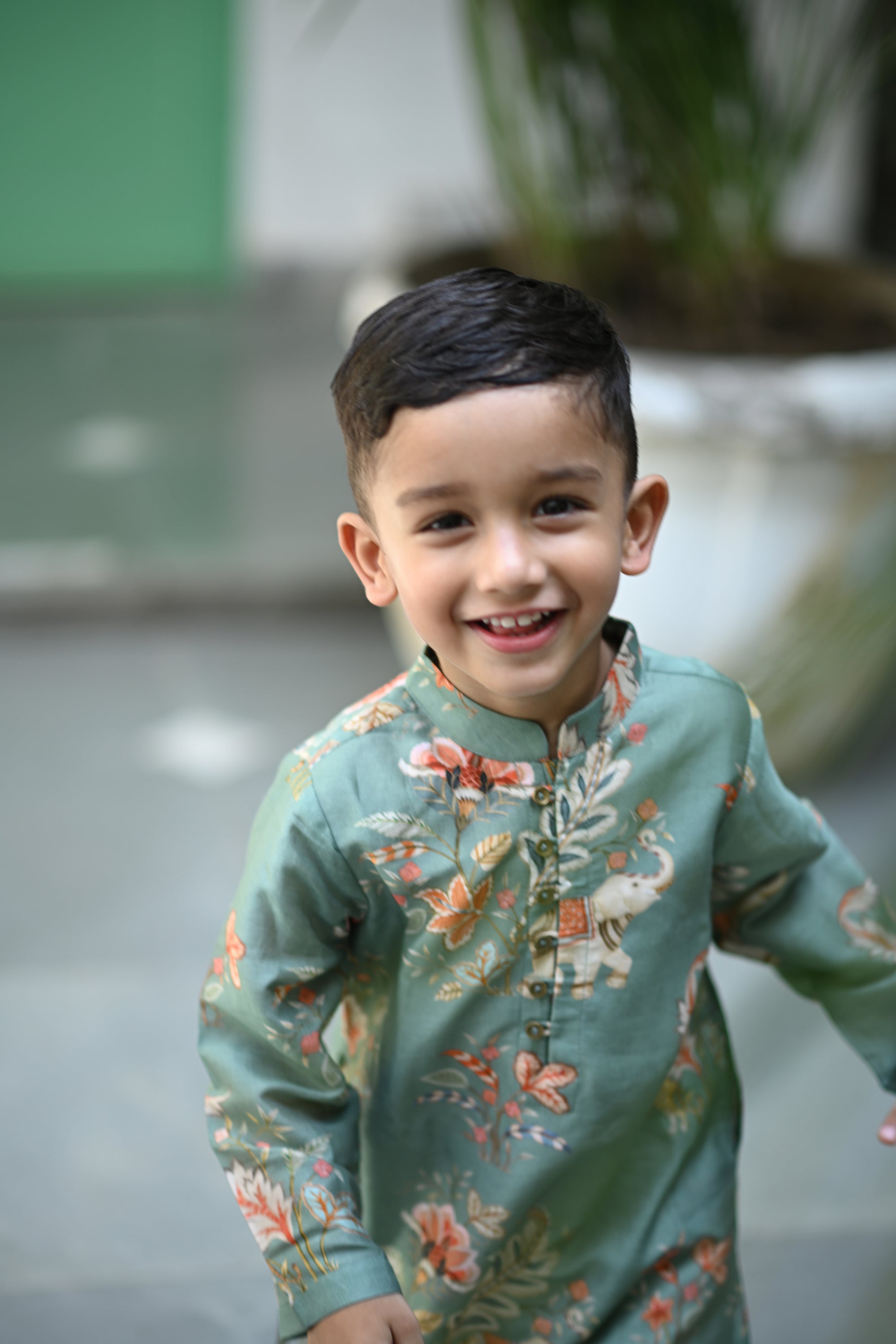 Sabr Kurta And Pyjama Set - Teal Haathi