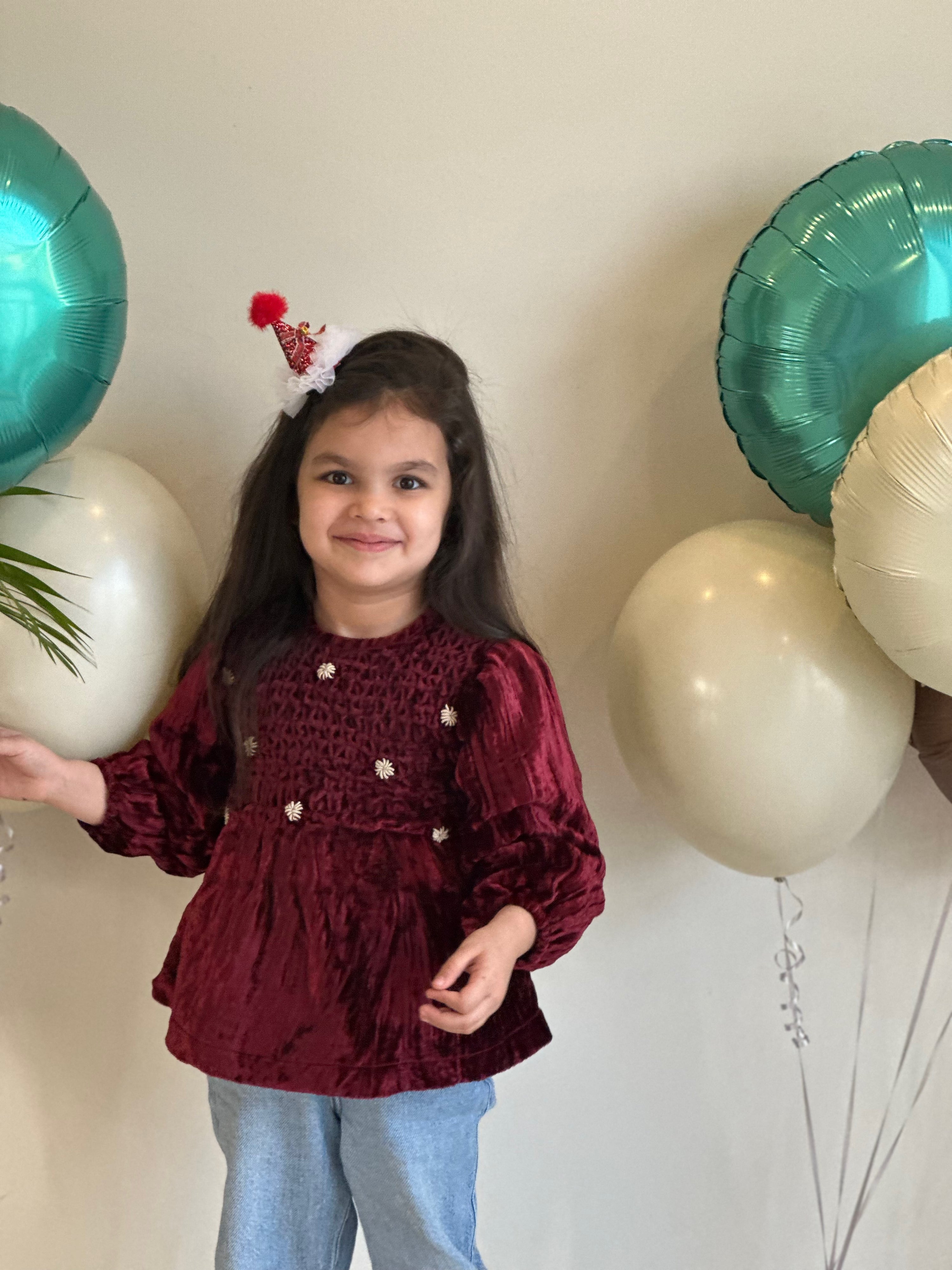 Maroon Handsmocked Velvet Blouse