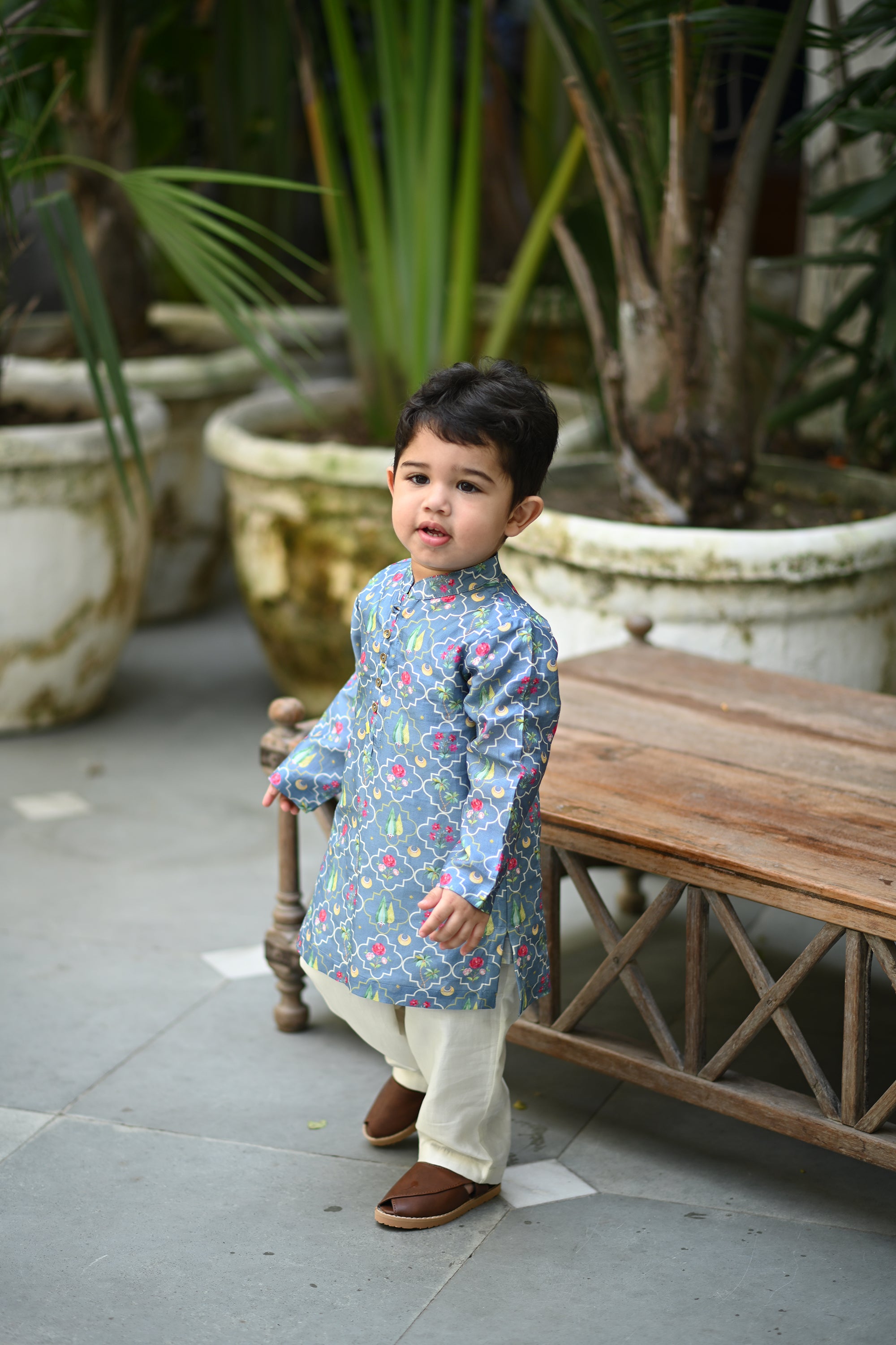 Shamsher Kurta And Pyjama Set-Bluish Grey Peryaar