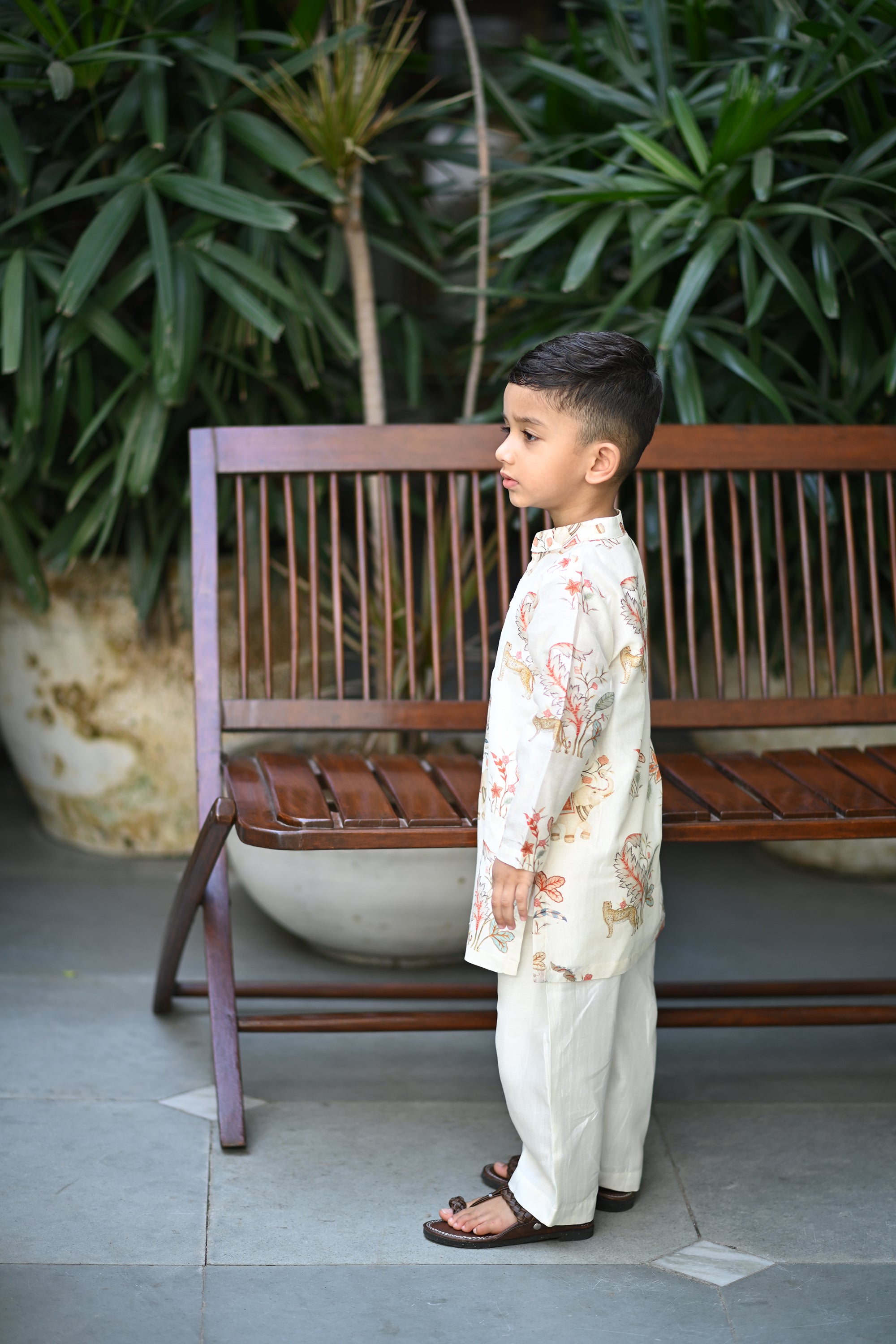 Sabr Kurta And Pyjama Set- Cream Haathi