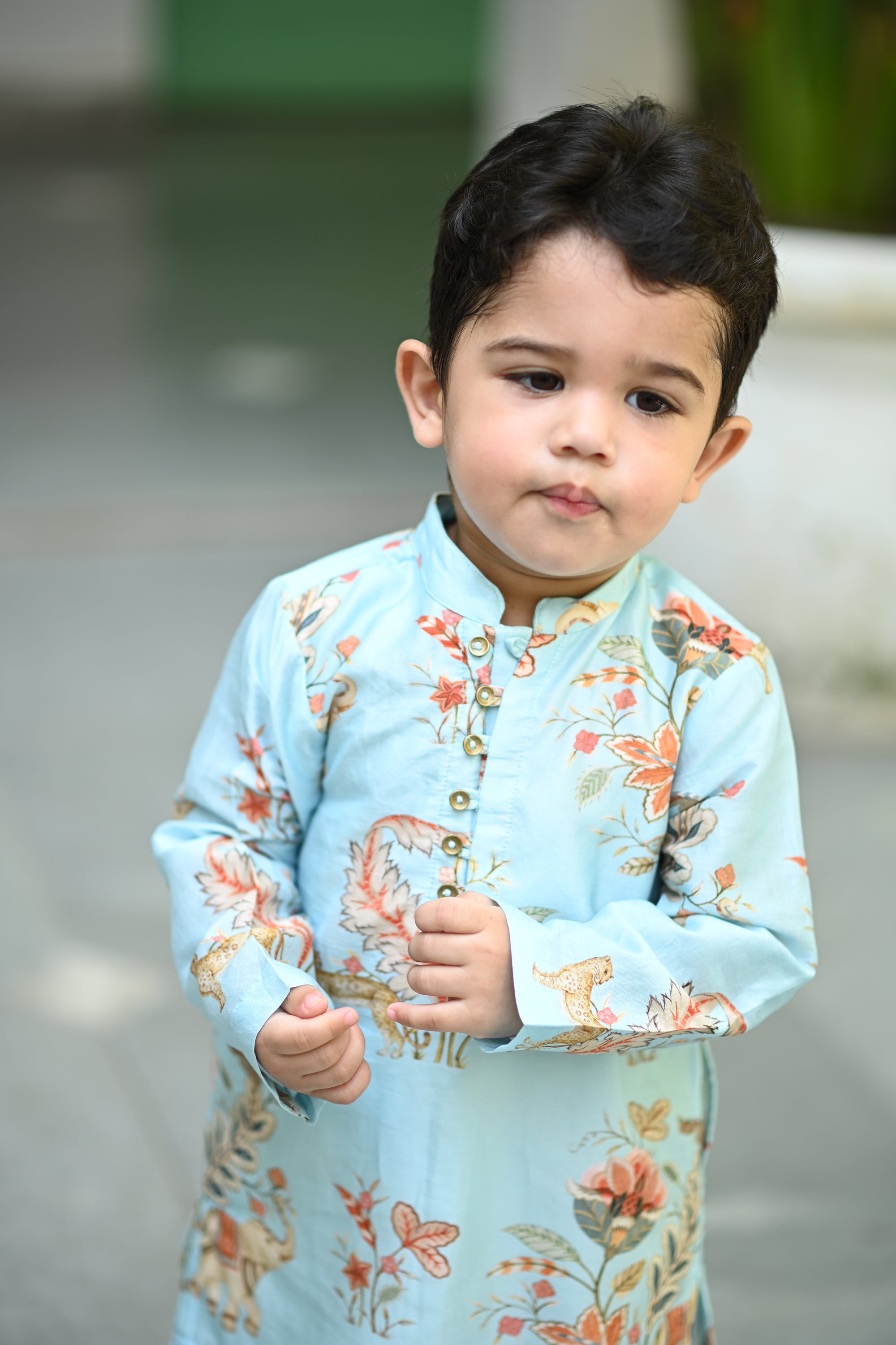 Sabr Kurta And Pyjama Set- Aqua Haathi