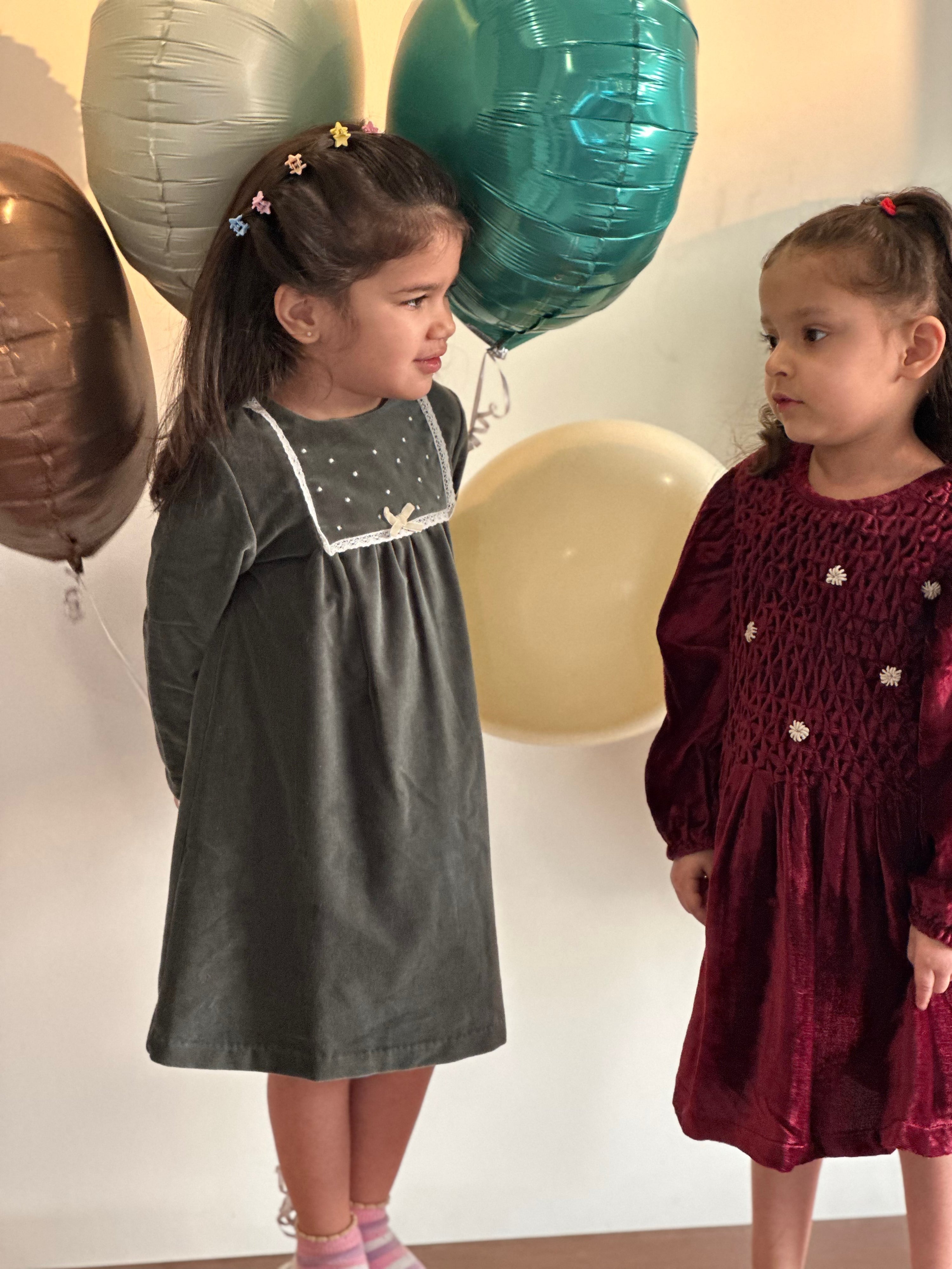 Sage Lace Panel Velvet Dress