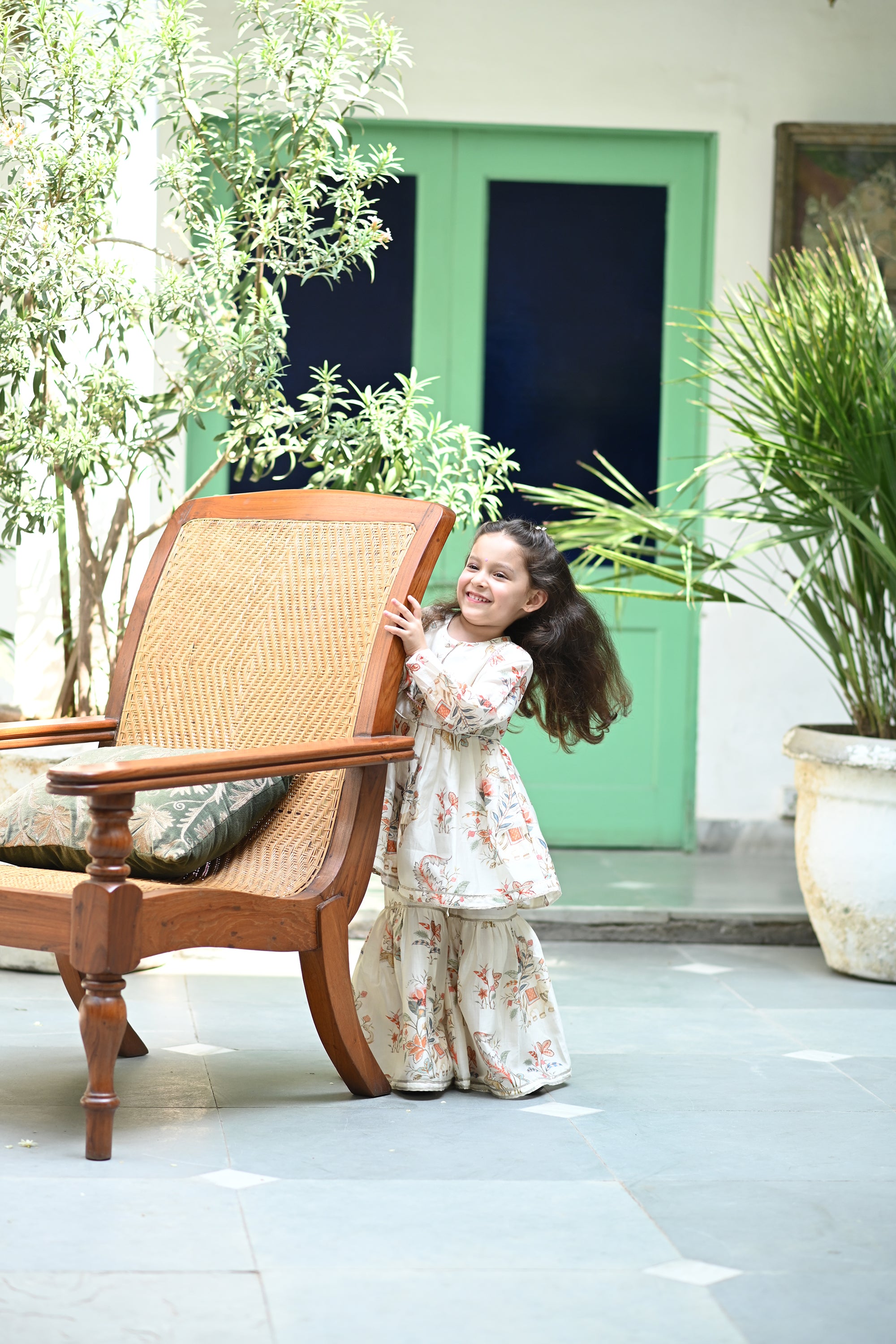 Sukhmani Gharara Set -  White Jungle Reverie
