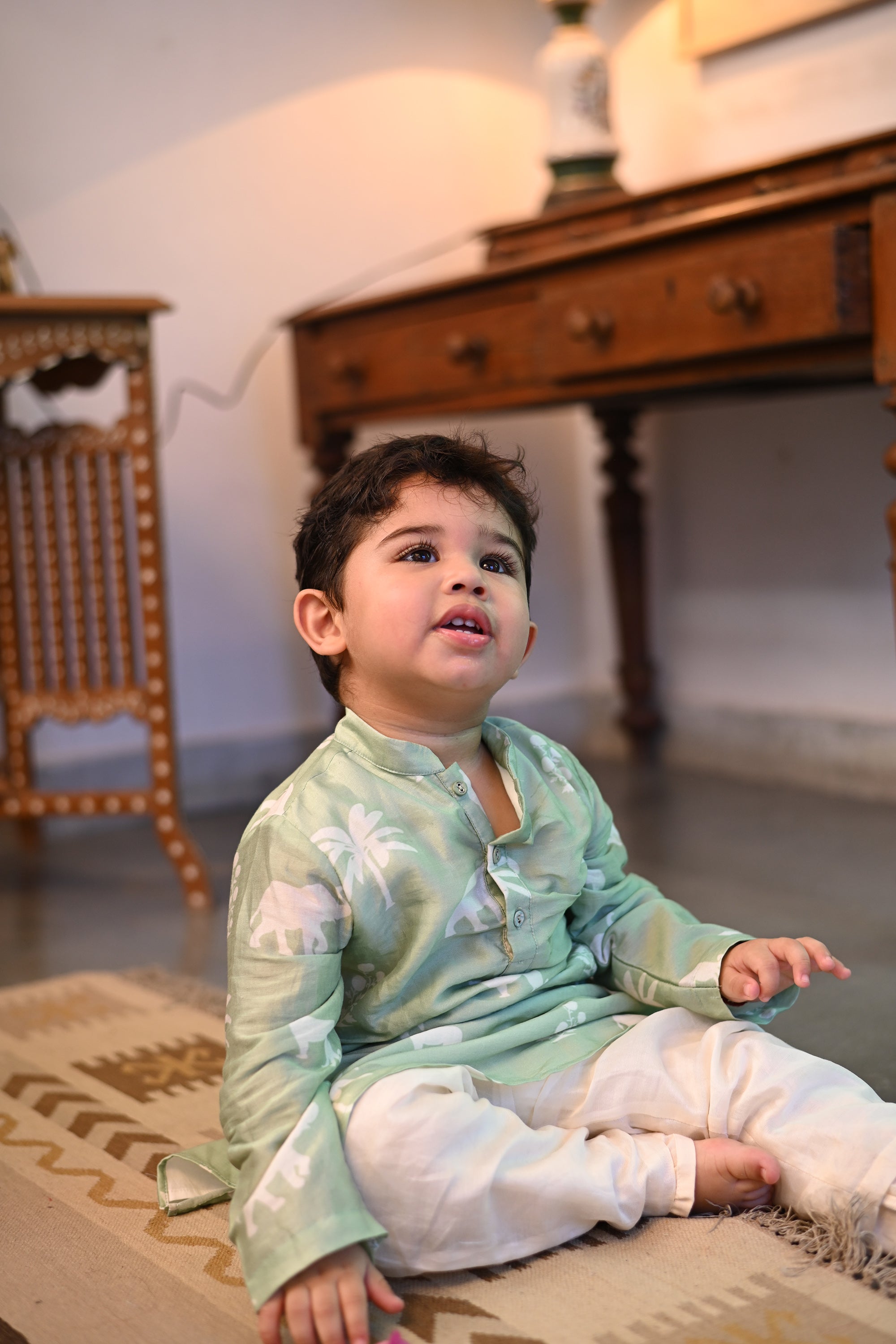 Aryaman Kurta Set - Mint Palm Serenade