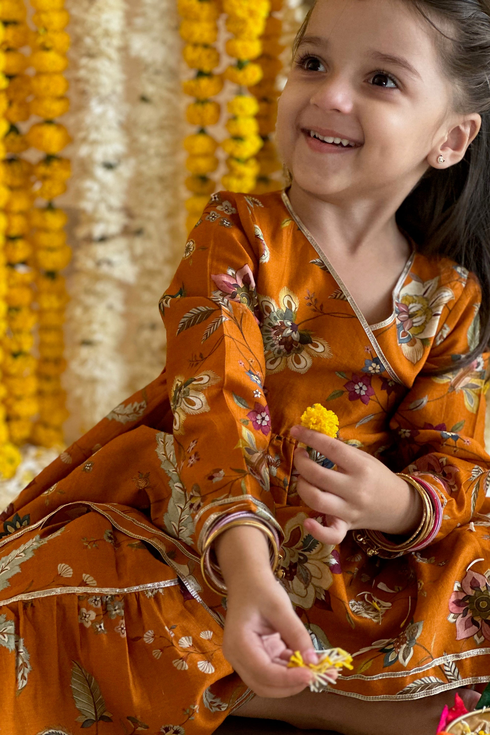 Namah Angrakha Sharara Set - Rust Sanobar Chintz