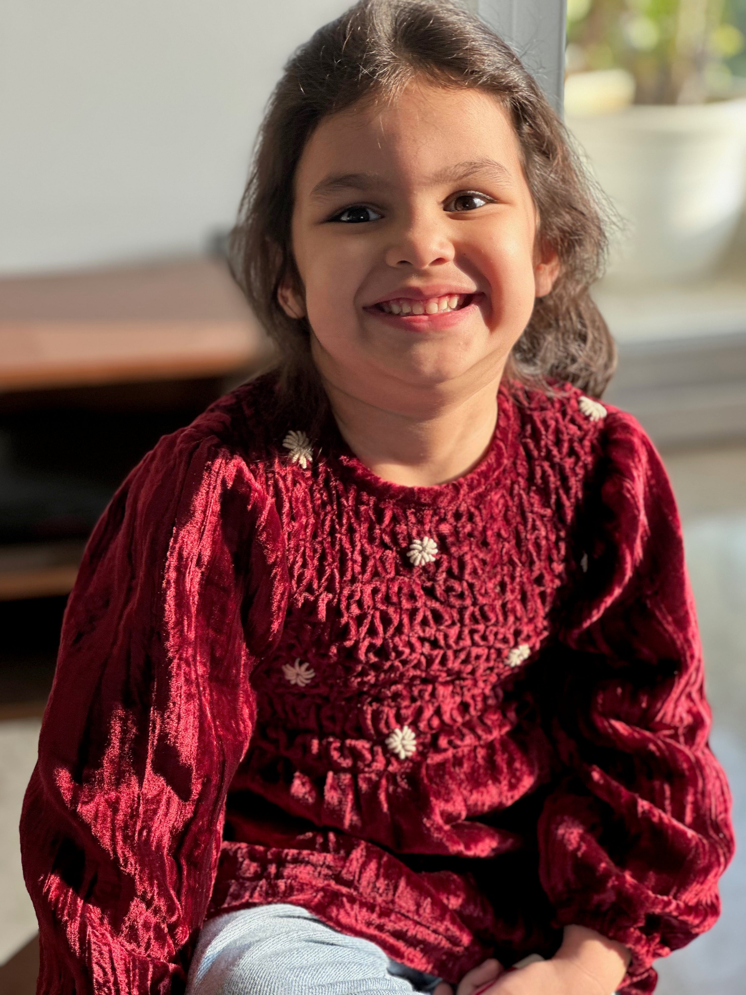 Maroon Handsmocked Velvet Blouse