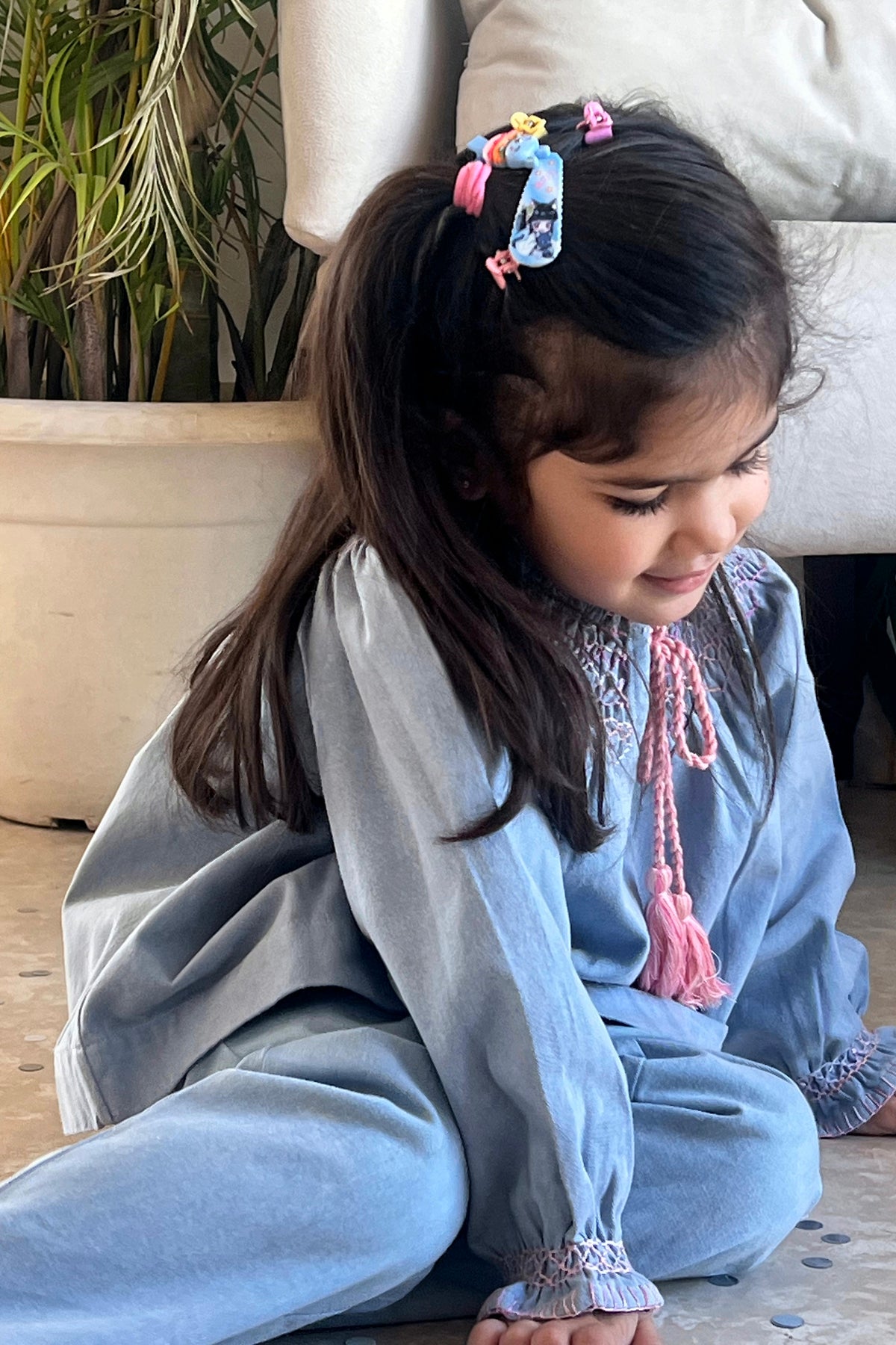 Grace Handsmocked Blouse- Blue