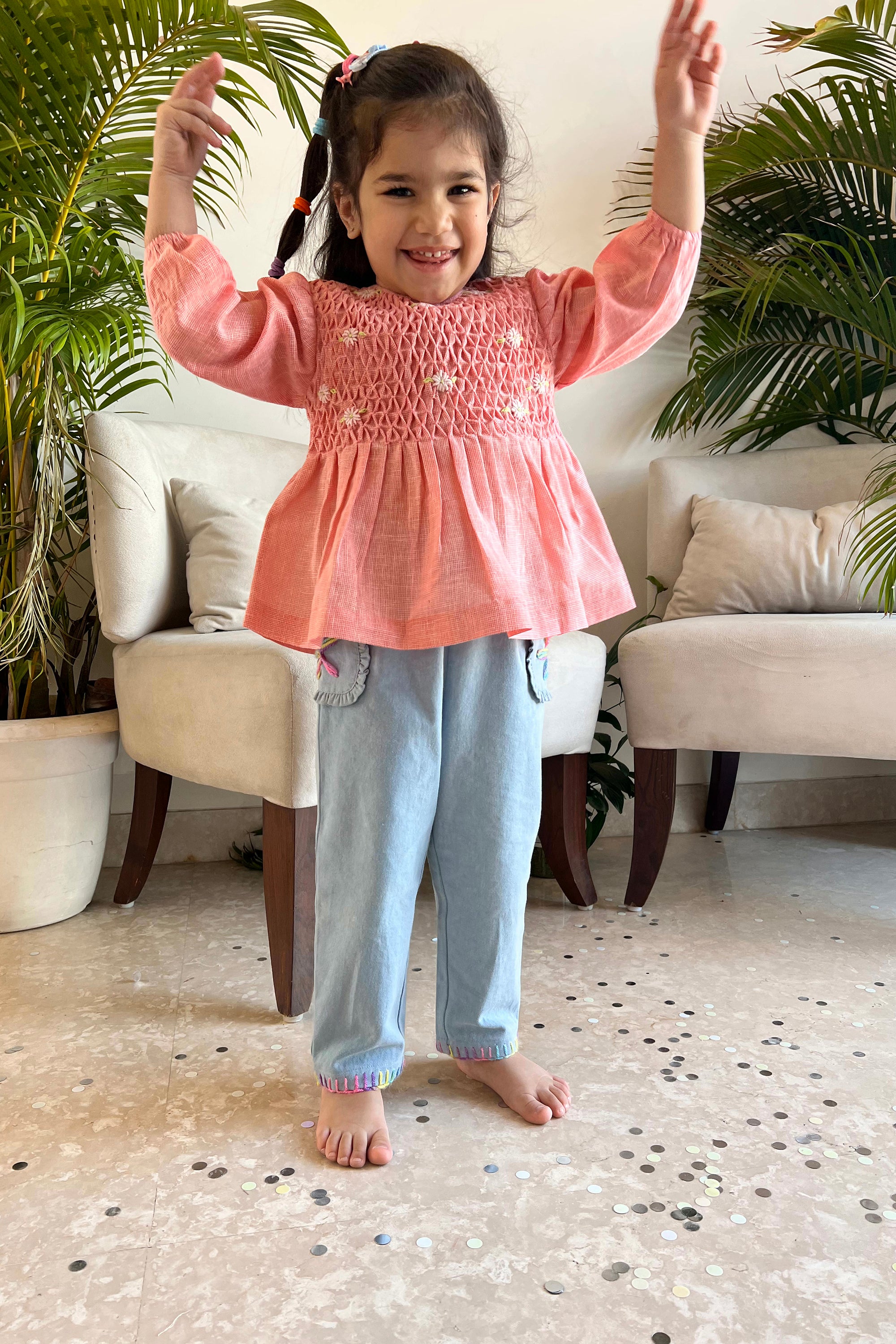 Nora Handsmoked Top - Pink Linen