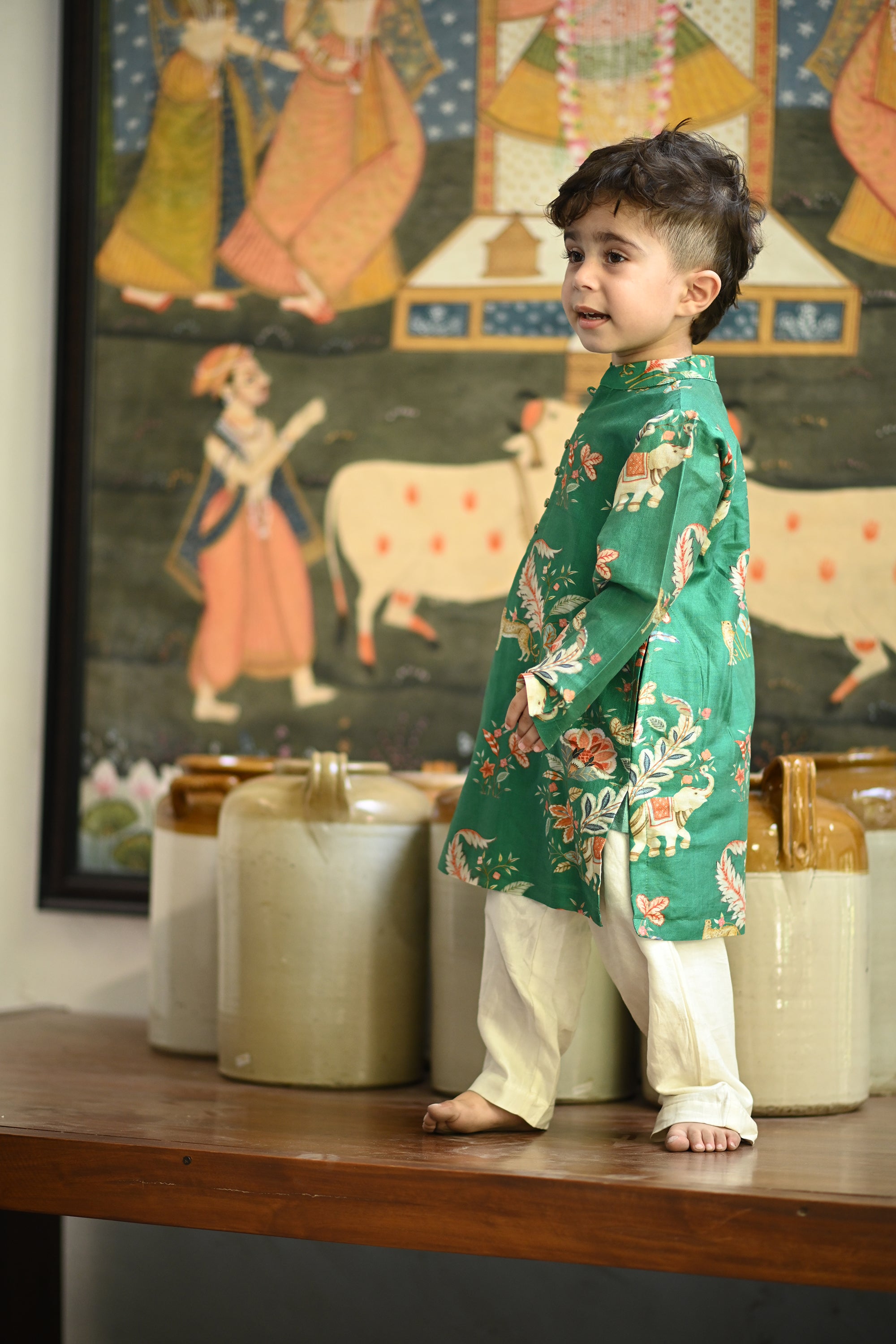 Sabr Kurta And Pyjama Set - Green Haathi
