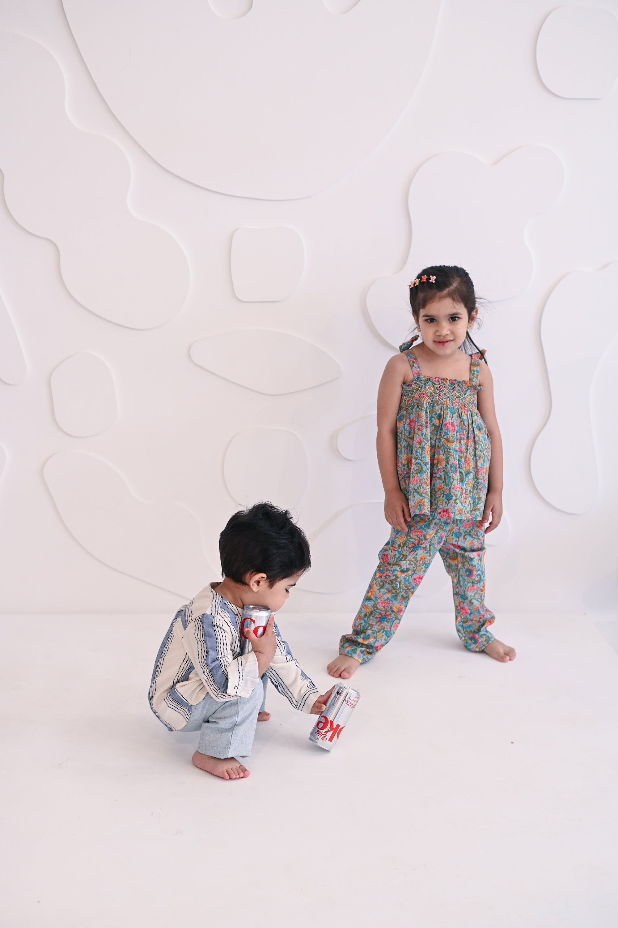 Sophie Handsmocked Set - Cream Tropic Fronds