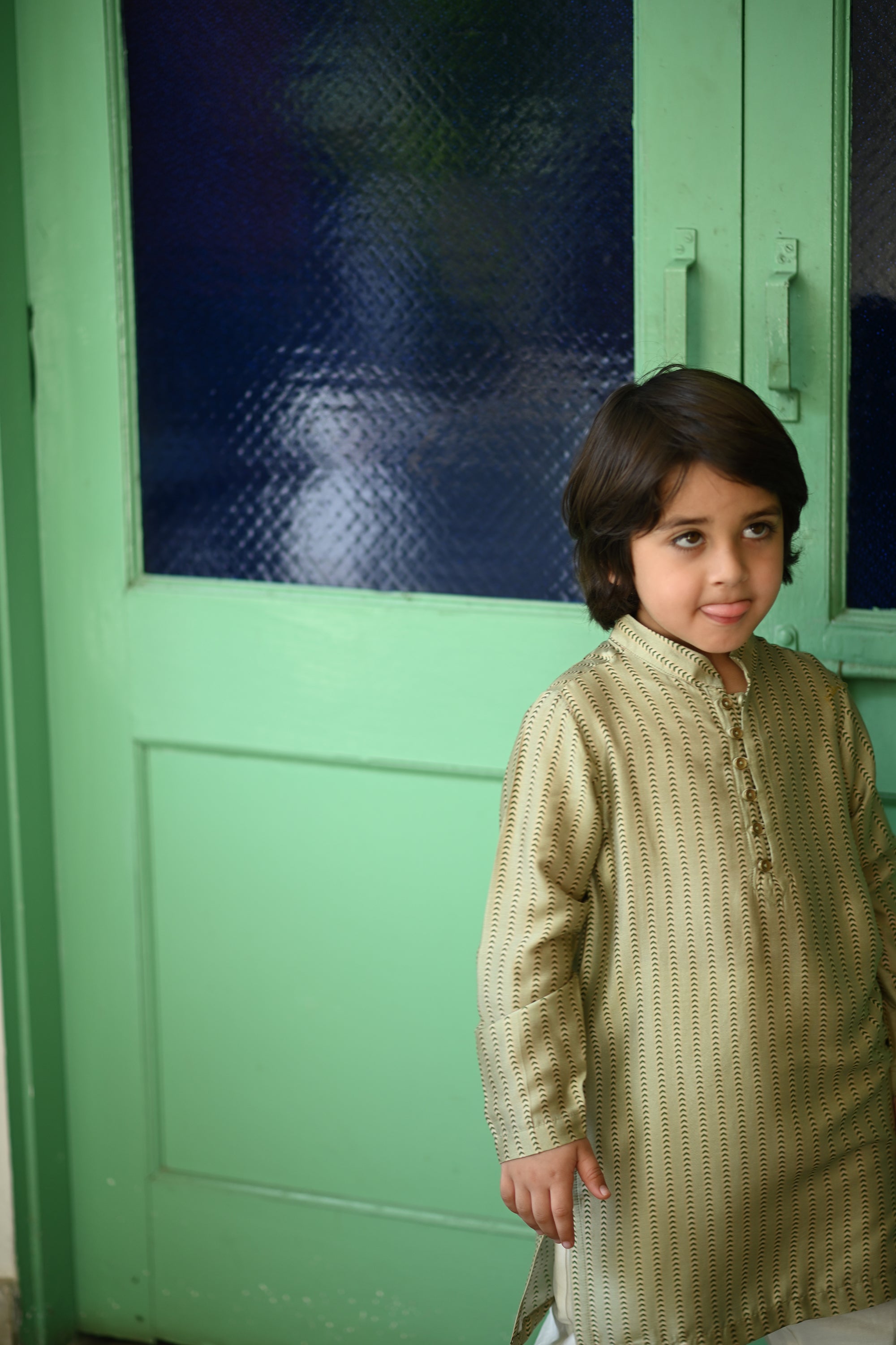 Udayveer Kurta And Pyjama Set - Sage Stripe