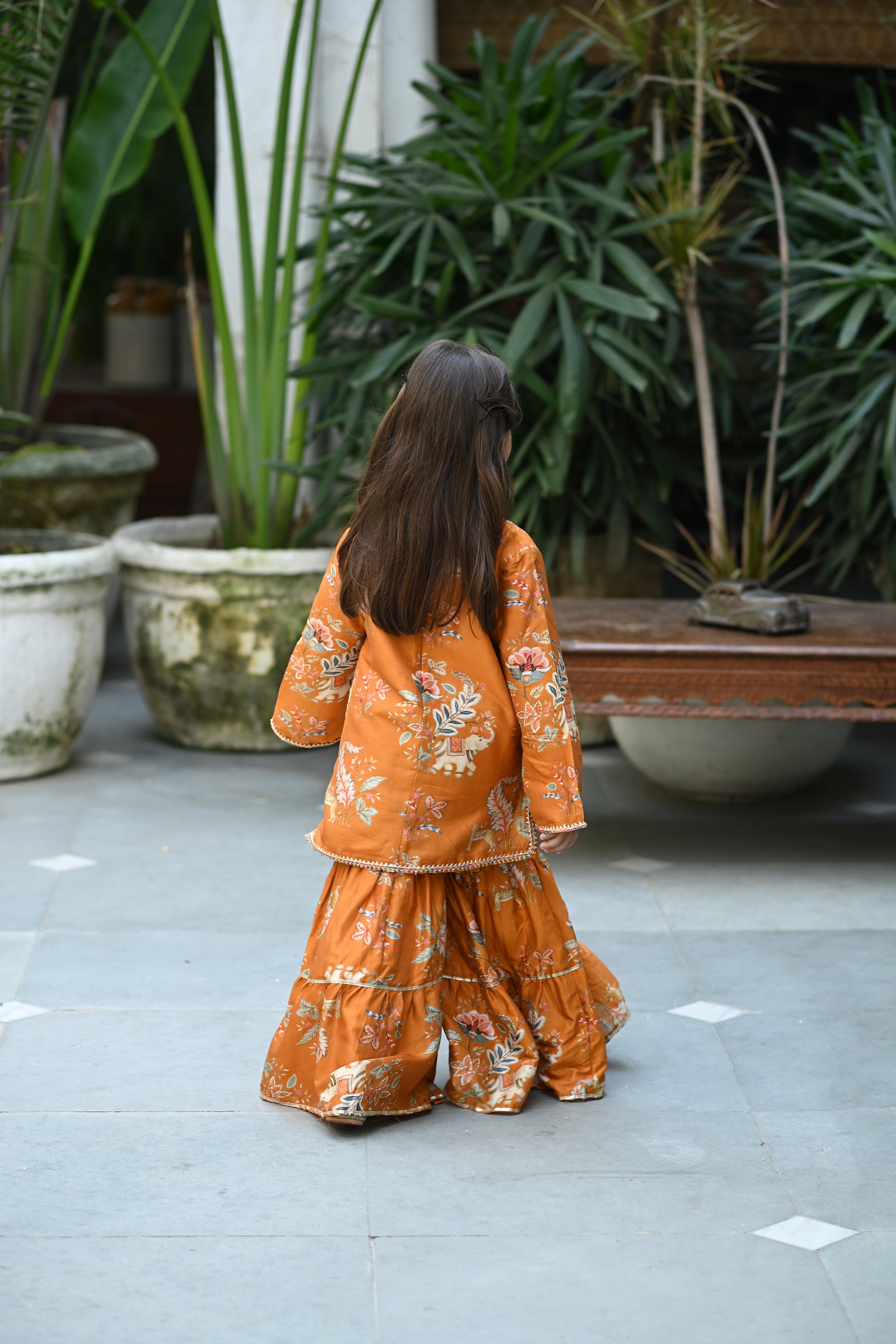 Shanzeh Sharara Set - Rust Junglle Reverie