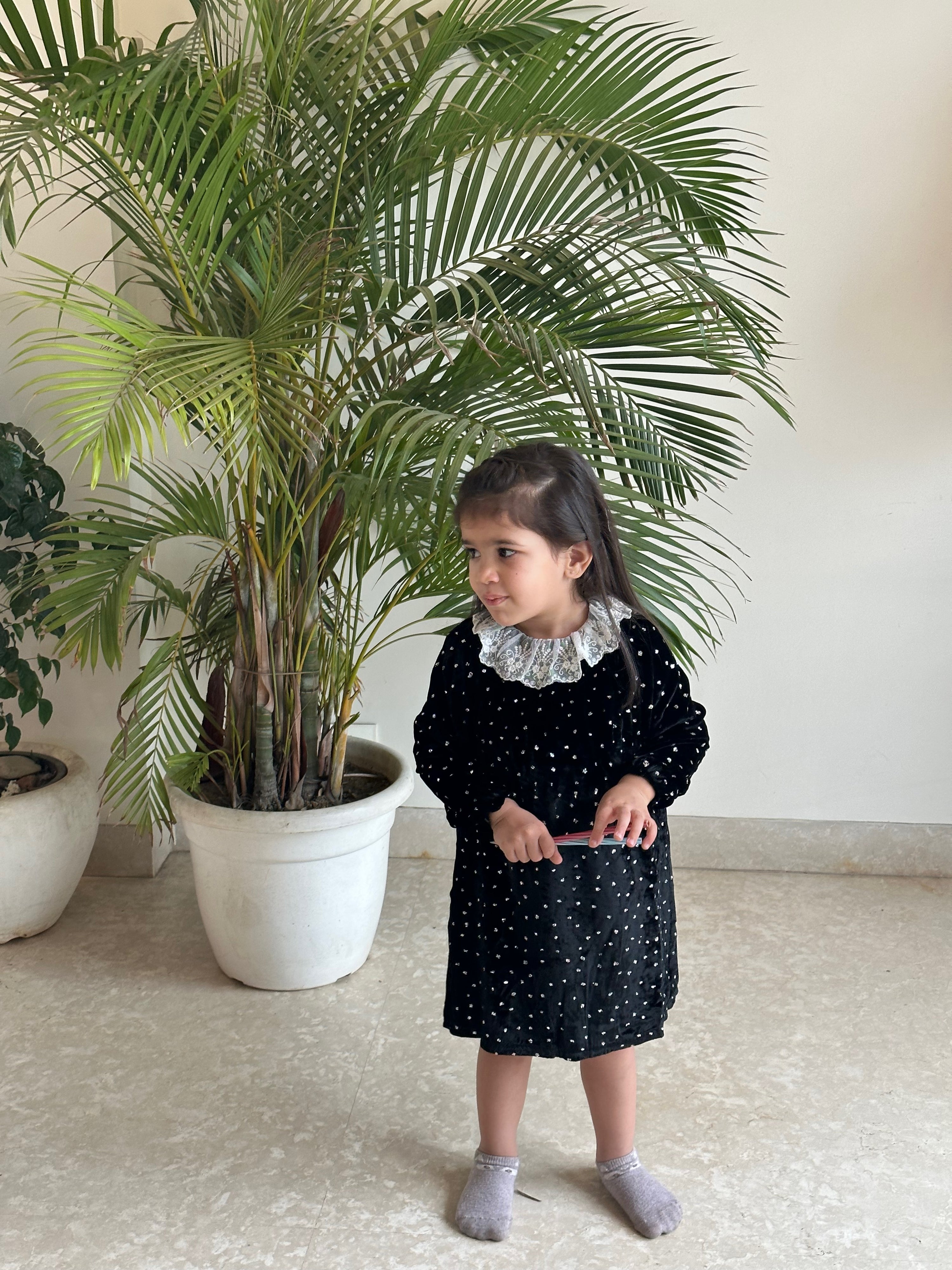 Black Silk Velvet Flocked Dress