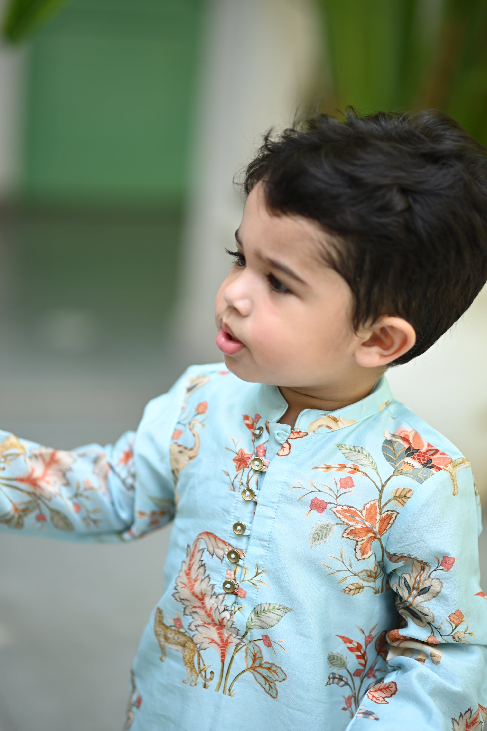 Sabr Kurta And Pyjama Set- Aqua Haathi