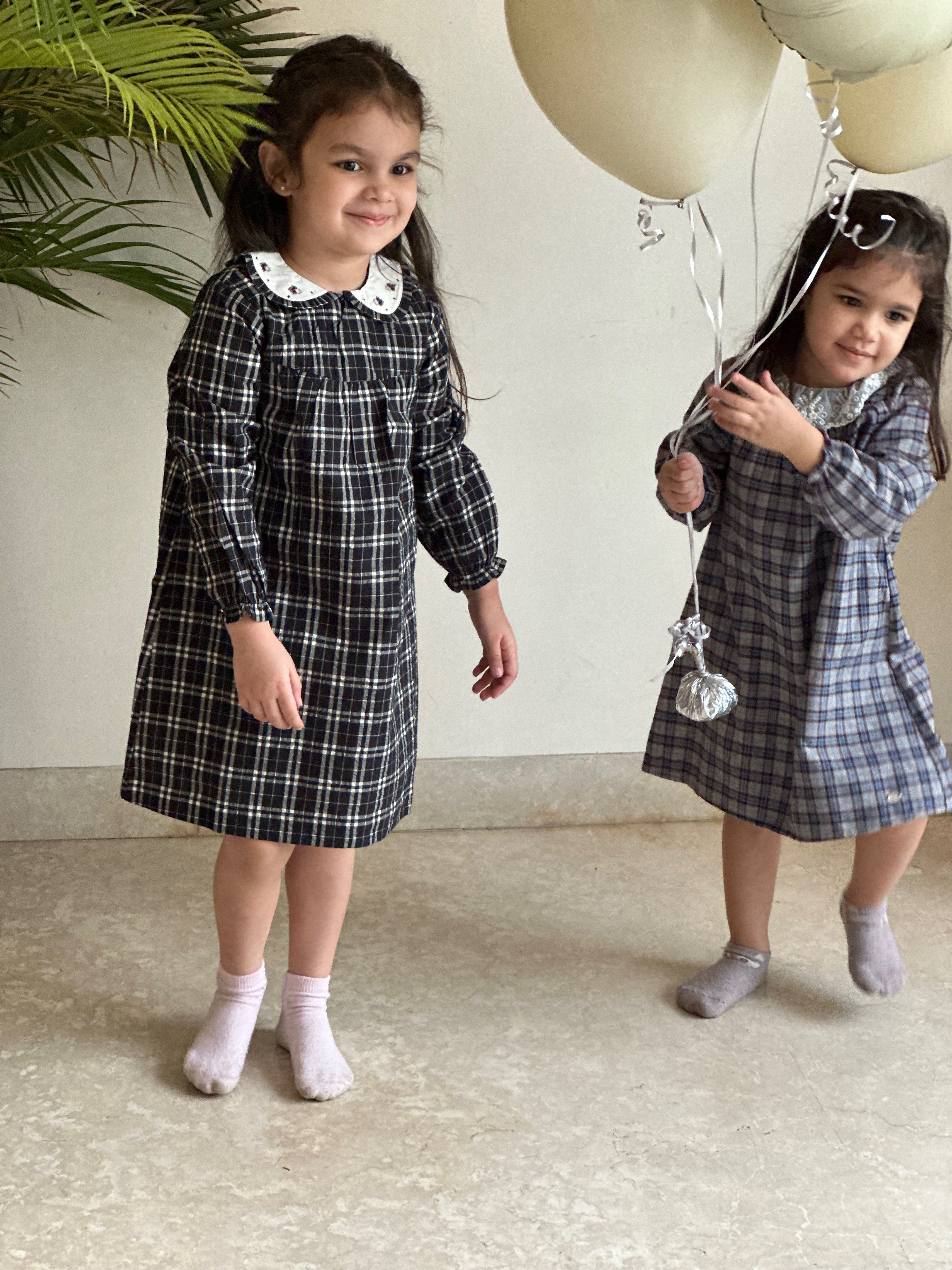 Checked Collar Wool Dress
