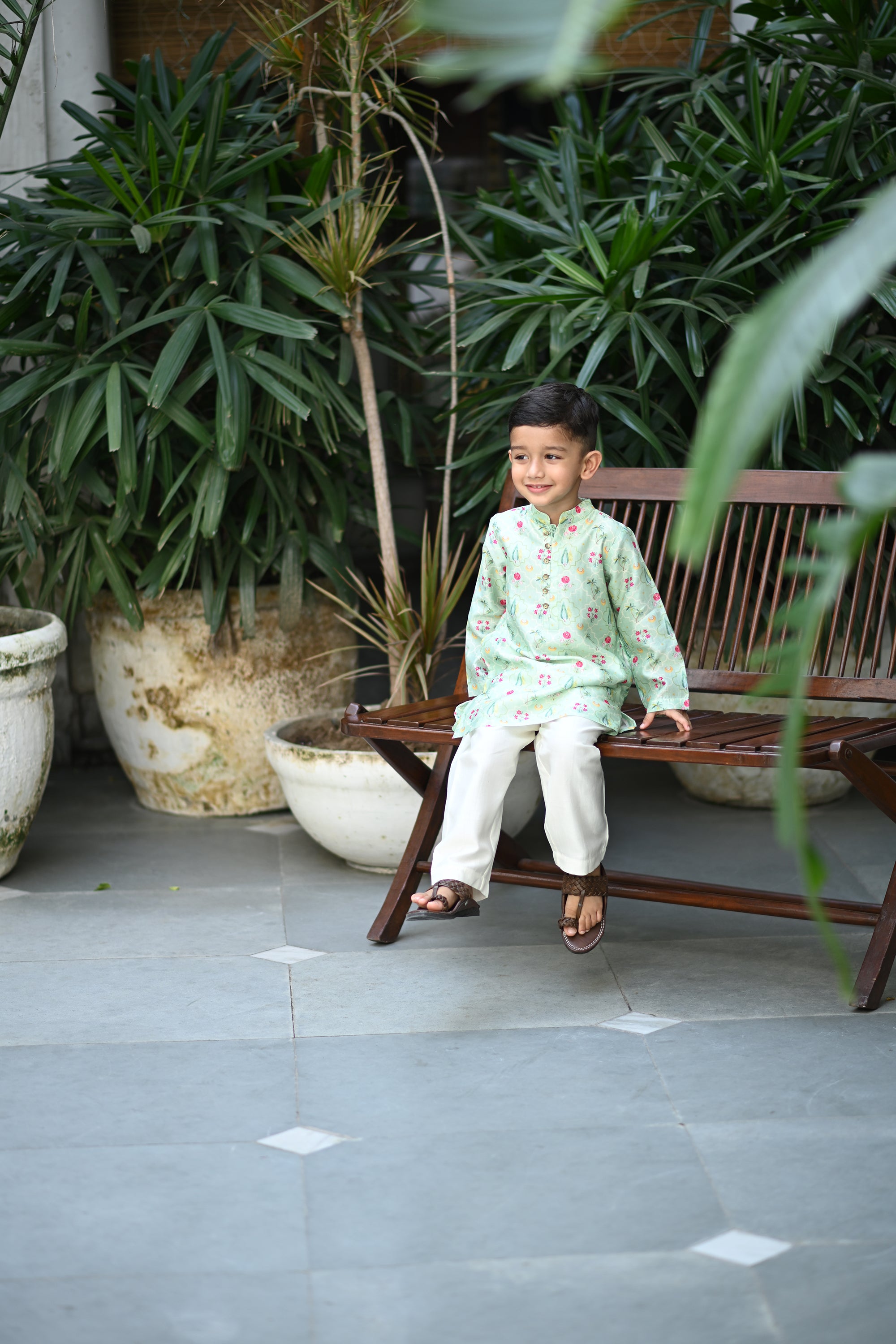 Shamsher Kurta And Pyjama Set- Light Mint Periyaar