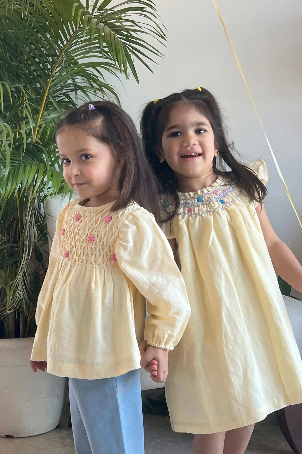 Nora Handsmocked Blouse- Lemon Linen